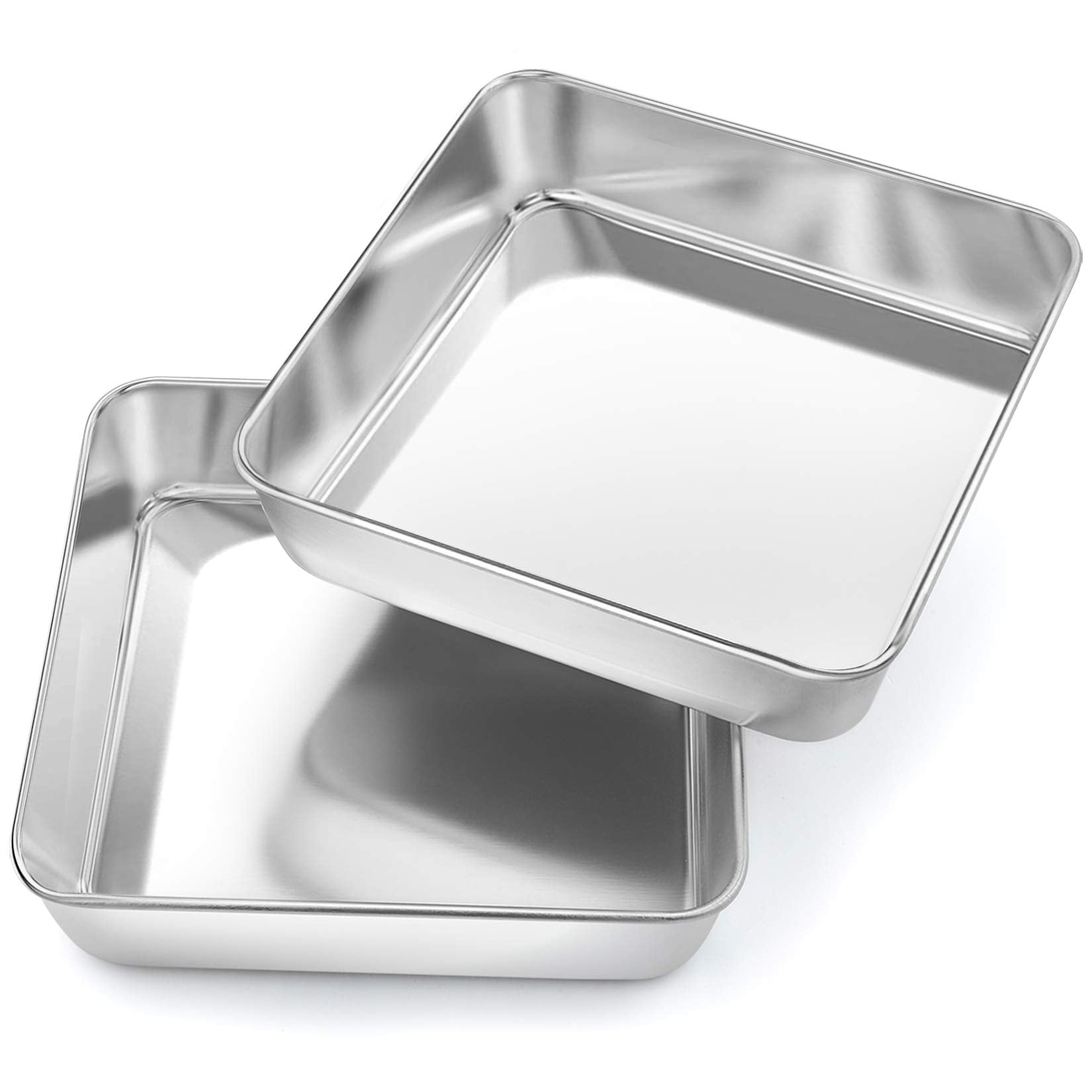 P&P CHEF Square Baking Cake Pans, Small Stainless Steel Lasagna Brownie Pan For Birthday Cake Bread Pie, Non-toxic & Durable, Sm