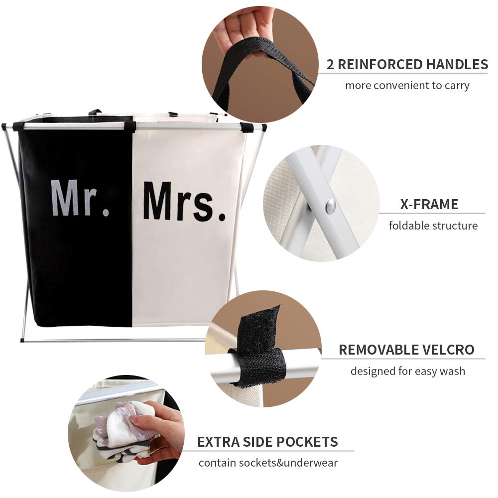 Nicesail Laundry Hamper 2 Section For Husband&Wife Parents Or Couple, Clothes Basket Laundry Wedding Gift, Washing Storage Baske