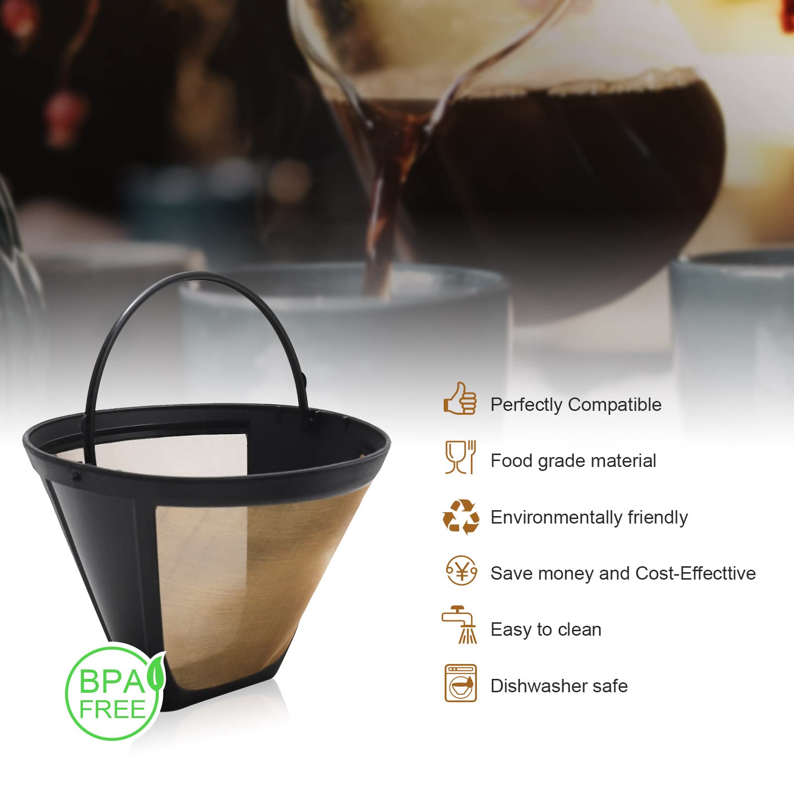 Brikinte Reusable Coffee Filter For Ninja Coffee Maker, 4 Cone Coffee Maker Filter #4 For Ninja Dual Brew Coffee Maker Filter Ni