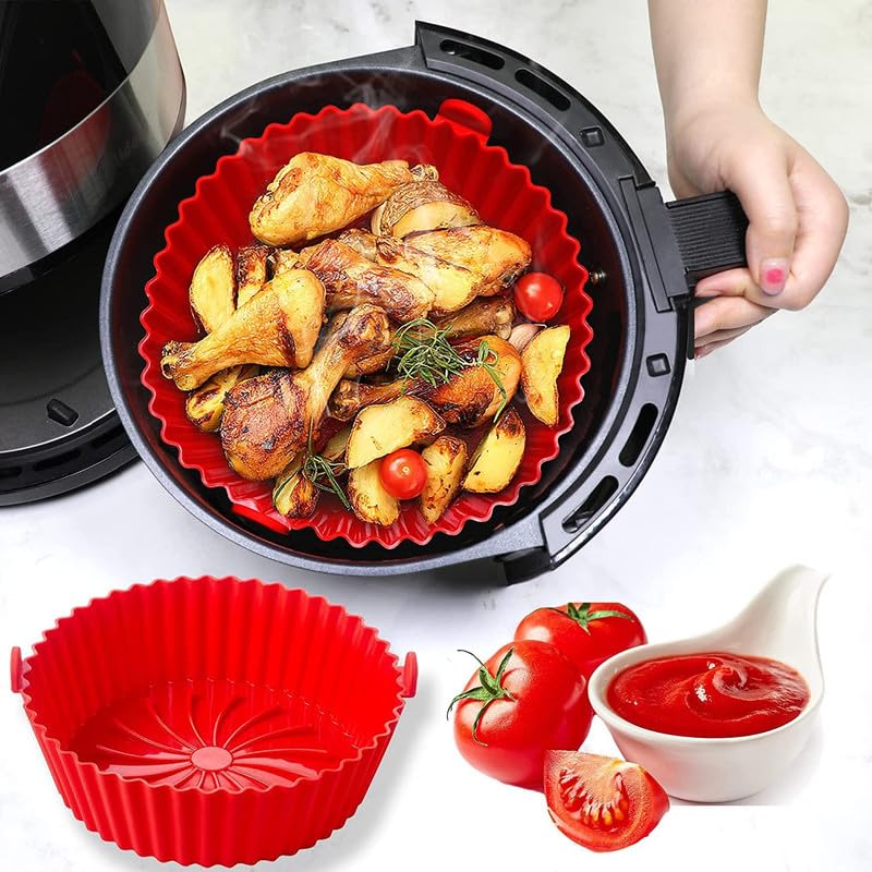 Godfly Silicone Basket Baking Tray I Nonstick Reusable Heat Resistant I Cooking Oven Insert Accessories  (8 Inch)(Round), Multi