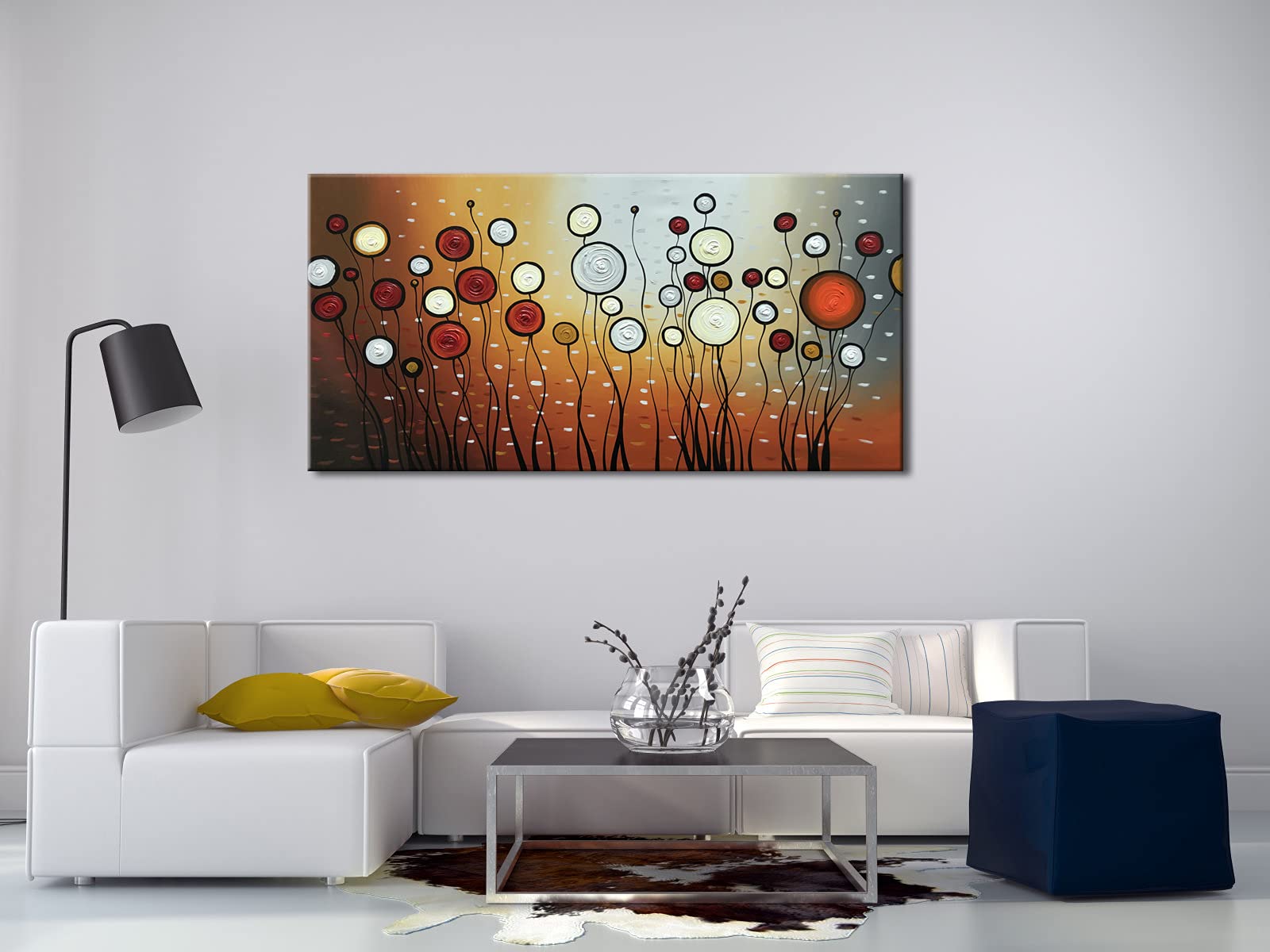 Wieco Art Extra Large Modern 100% Hand Painted Stretched And Framed Abstract Flowers Artwork Floral Oil Paintings On Canvas Wall