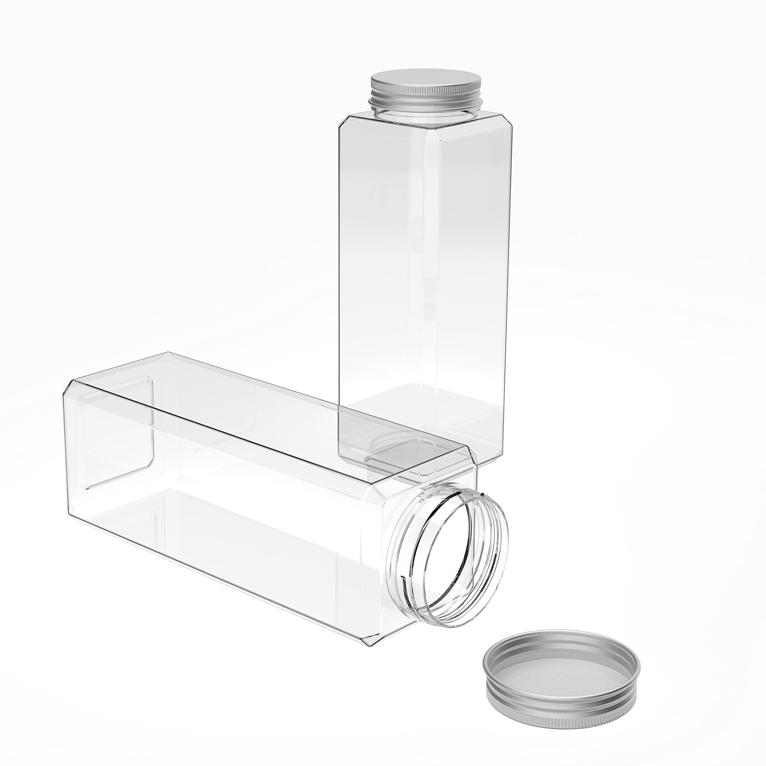 Holevifo 16 Pack 20 Ounces Clear Pet Plastic Juice Bottles Empty Rectangual Bottles With Lids For Juice, Milk, Tea And Other Bev