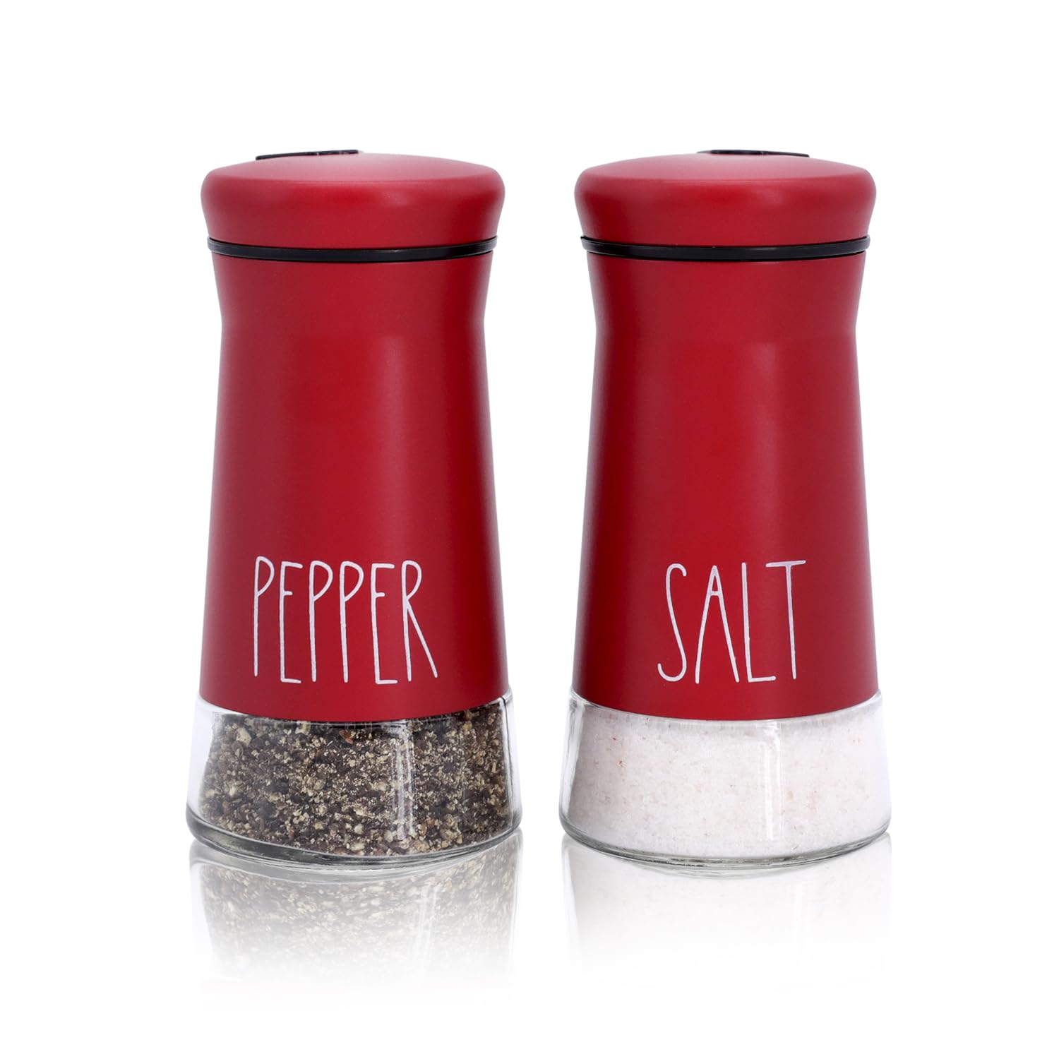 Red Salt and Pepper Shakers with Adjustable Pour Holes, Refillable Salt Shaker by Aelga, Ideal for Himalayan, Kosher, Black and 