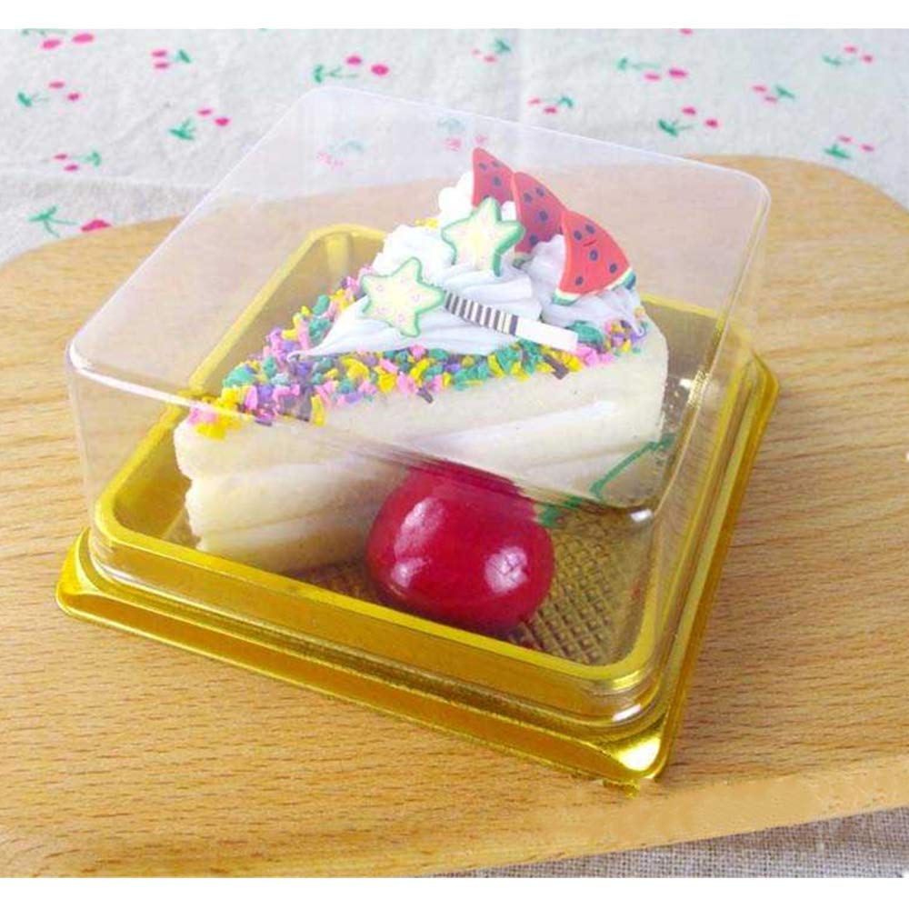 Hewnda 50 Pack Of Gold Cake Pans,Bottom 3 Inch X Height 1-1/2 Inch Of Clear Plastic Mini Cake Box Muffins Box Cookies Box Weddin