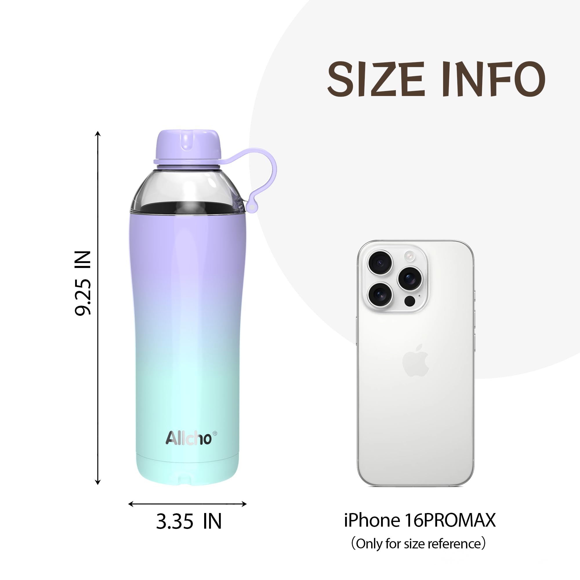 Allcho Insulated Water Bottle Christmas Gifts for Women, 18 oz Stainless Steel Water Bottles, Double Walled, 2 Lids (Chug & Tumb