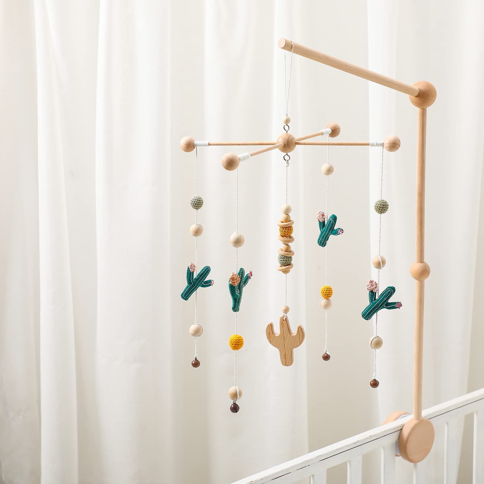 Baby Crib Mobile Cactus Nursery Mobiles Handmade Nordic Style Wooden Nursery Decoration Baby Photography Props Newborn Gift(Gree