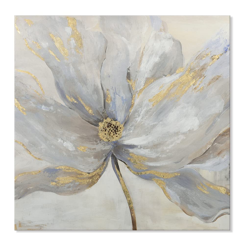 Goldfoilart Floral Wall Art Gold Flower Canvas Pictures With Foil Embellishment Painting Grey Print Framed Artwork For Bedroom B