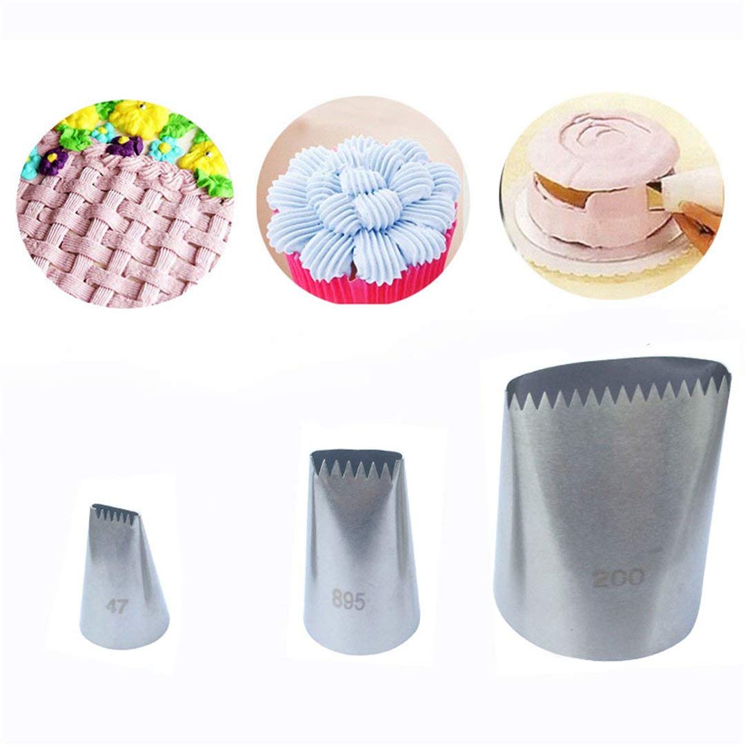 Fantasyday 3-Piece Stainless Steel Piping Tips Piping Nozzles Cake Cookies Cupcake Icing Decorating Supplies Decorating Kits Fro
