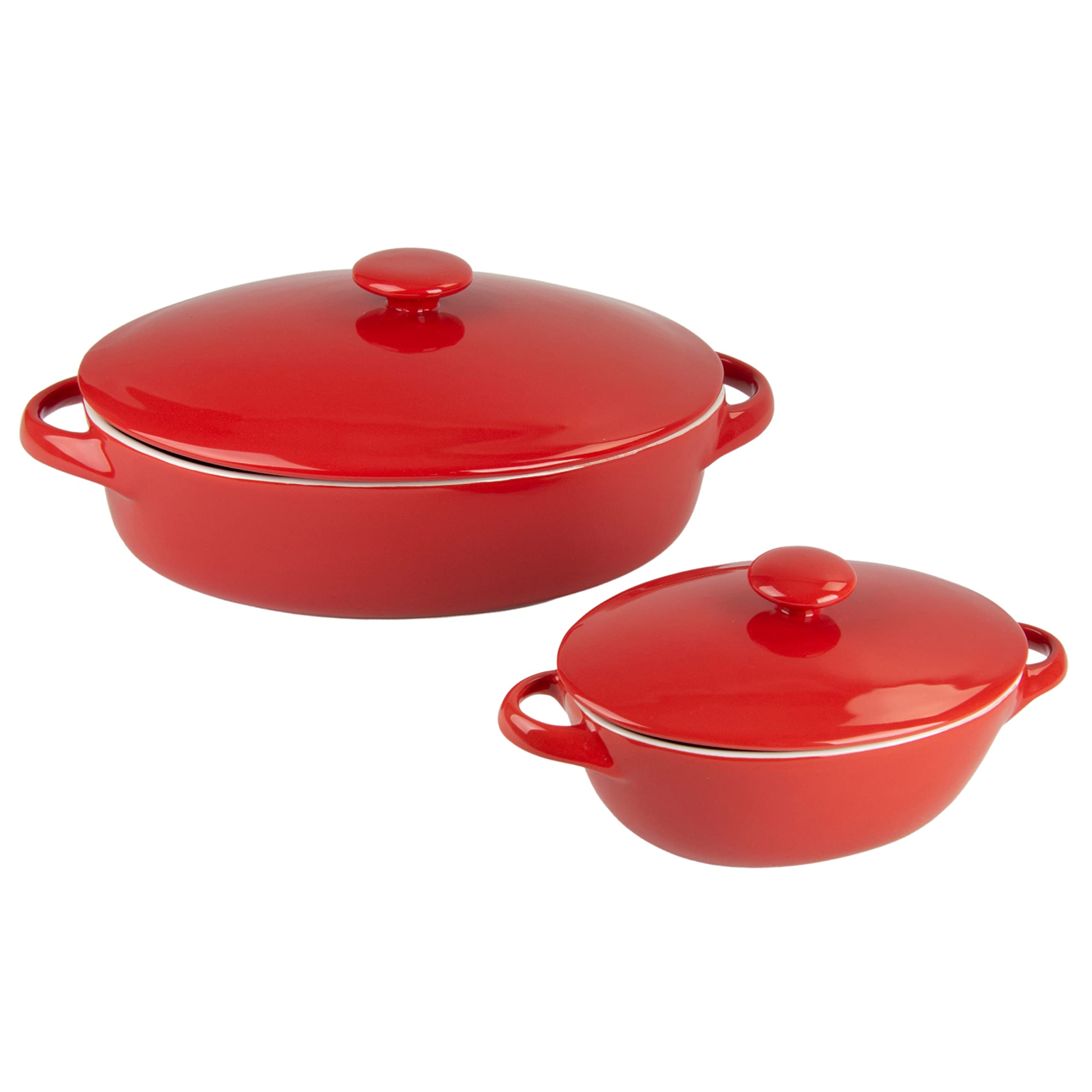 10 Strawberry Street Sienna Covered Casserole 10'' And 7'' Bakeware Set, Red