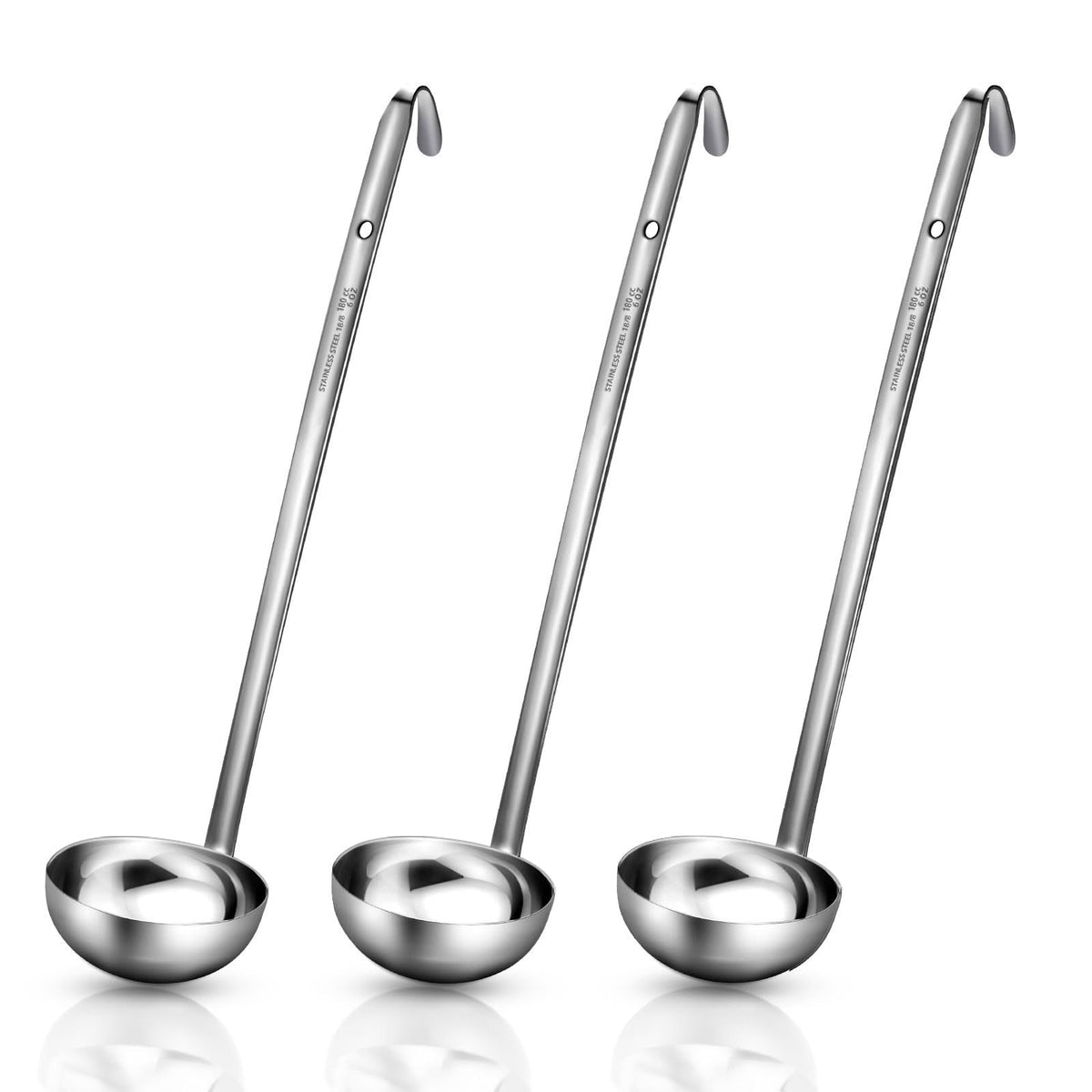 Meekoo 3 Pieces Stainless Steel Ladle Soup Handle Ladle With Pouring Rim For Kitchen Cooking Soup Sauce (6 Oz)