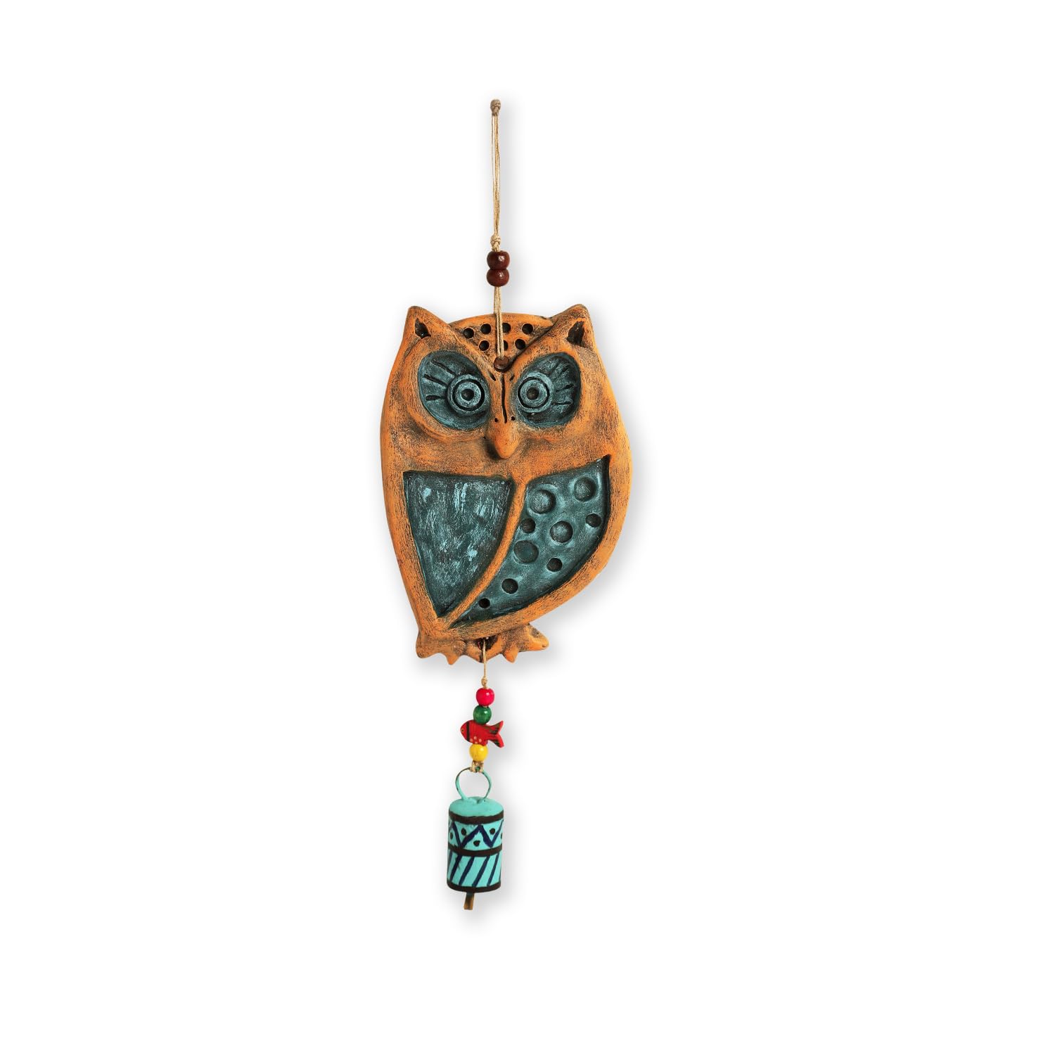 Exclusivelane Wide-Eyed Owl Handmade Terracotta Wall Hanging For Home Decoration (12.6 Inch) | Handpainted Wall Decoration Ite