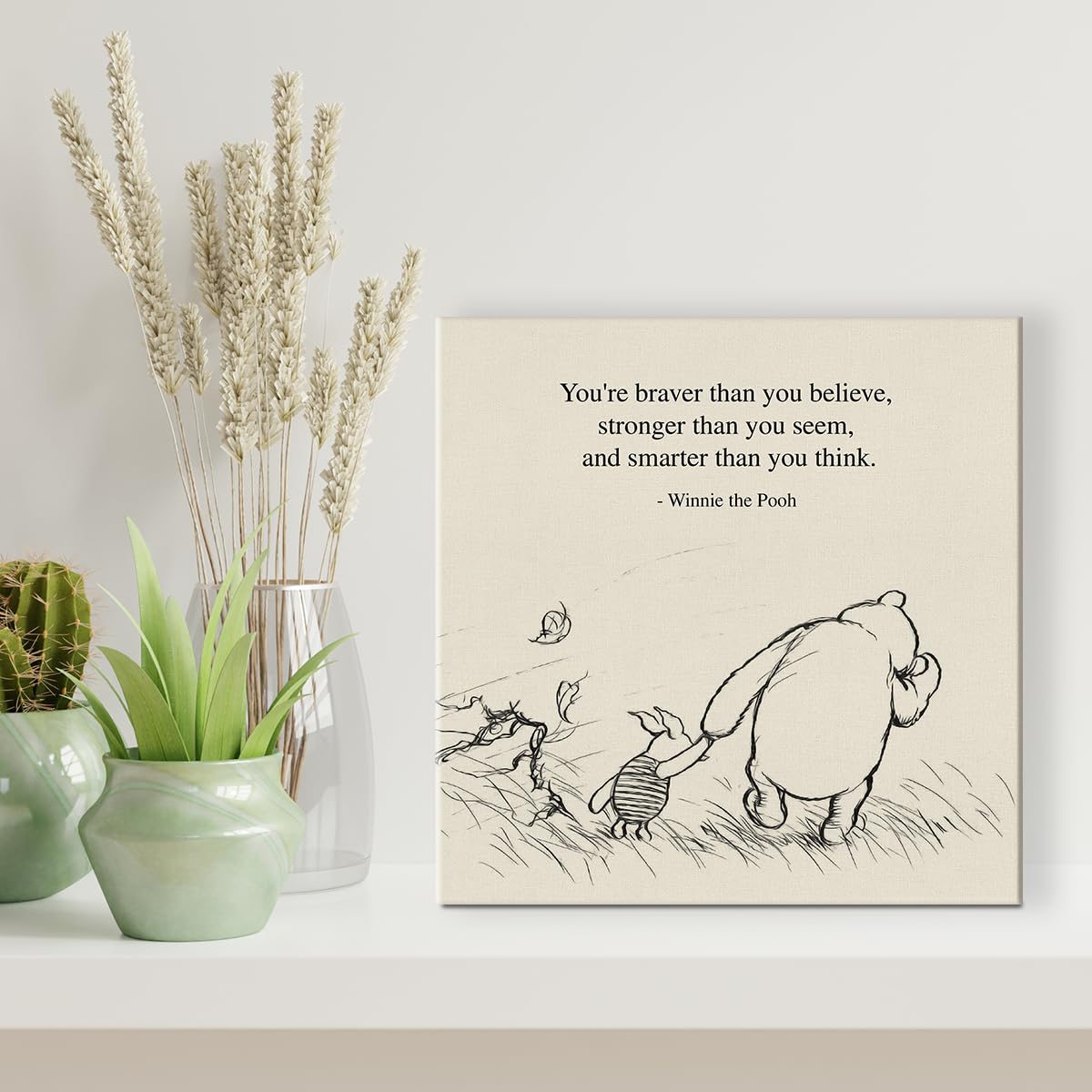 Classic Winnie The Pooh Quote Wall Art Decor Retro Braver Stronger Smarter Positive Sayings Canvas Painting Pictures Framed Prin