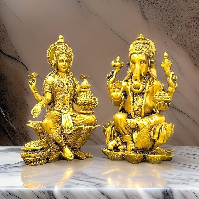 The Himalayan River Laxmi Ganesh Set Idol Showpiece Lakshmi Ganesha Idol, Laxmi Ganesh Statue Showpiece Figurine, Home Office Pu