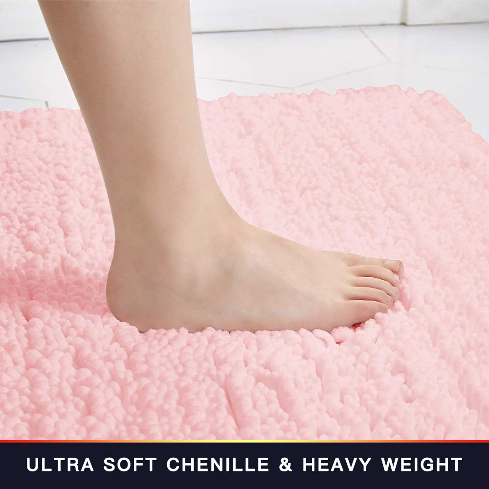 Walensee Bathroom Rug 2 Pieces Set Non Slip Bath Mat (17X24 Plus 20X32 Inch Blush) Water Absorbent Super Soft Shaggy Chenille Ma