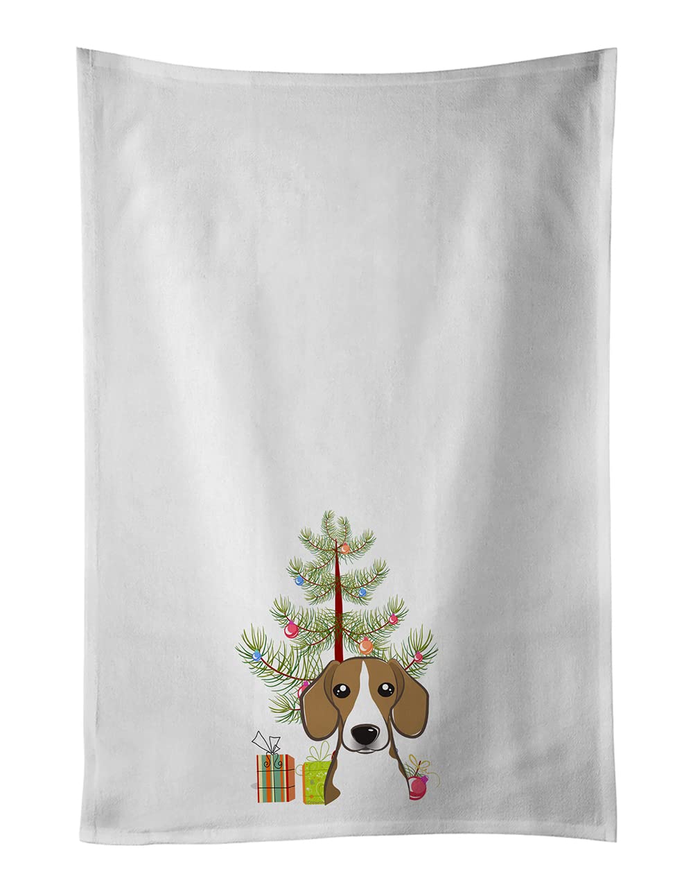 Caroline's Treasures Christmas Tree & Beagle Kitchen Towel Set, 19x25", Cotton, White, Model BB1611WTKT, Decorative Hand Towels