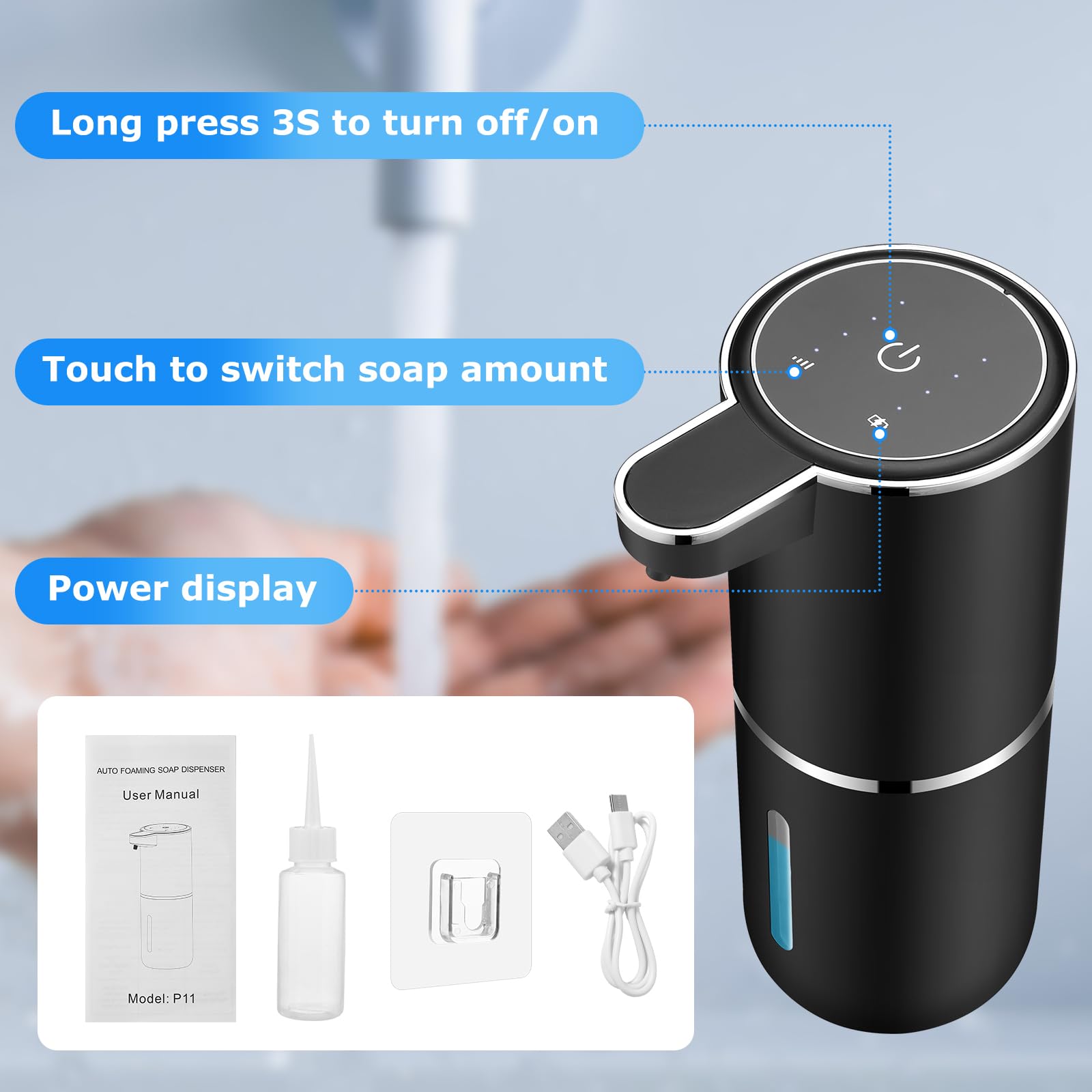 2 Pack Automatic Soap Dispensers,13.4Oz/380Ml Usb Touchless Automatic Foaming Soap Dispenser,Rechargeabled Wall Mounted Smart So