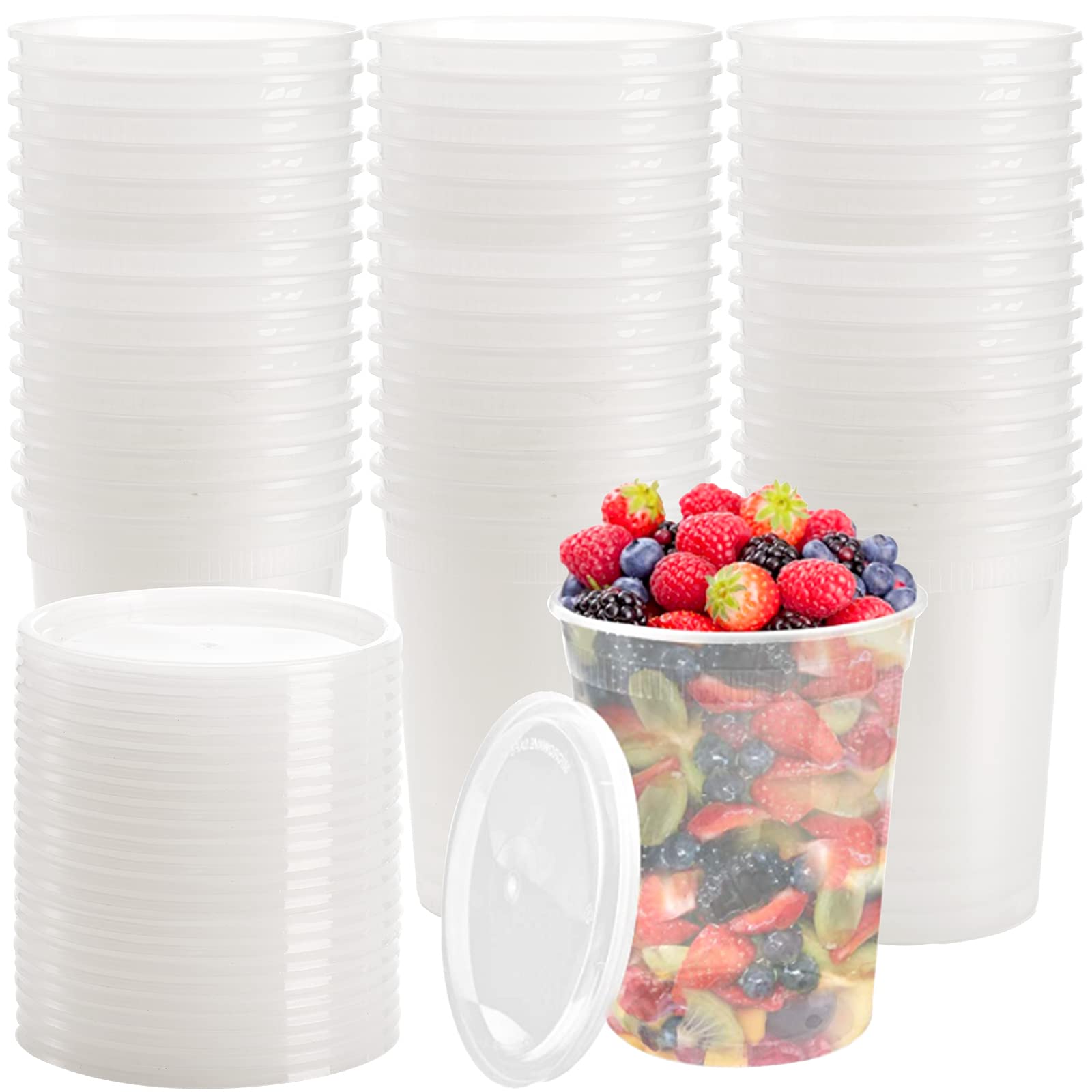 Lawei Set Of 50 Plastic Deli Food Containers With Lids - 32 Oz Food Storage Containers Freezer Deli Cups For Soup, Party Supplie