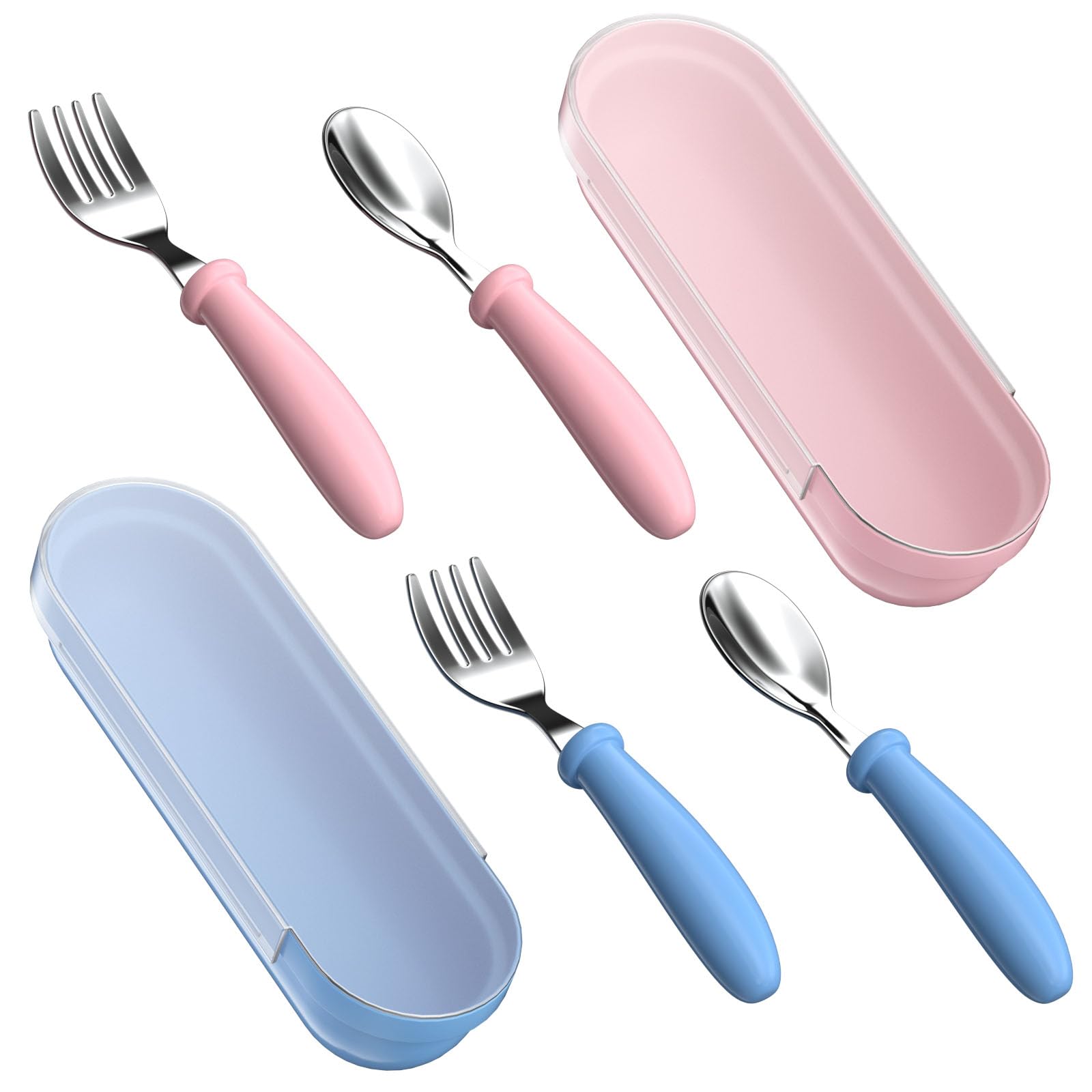 WXCWYQR Toddler Utensils, Toddler Forks and Spoons, Baby Stainless Steel Silverware Set with Storage Box for Self Feeding Safe, 
