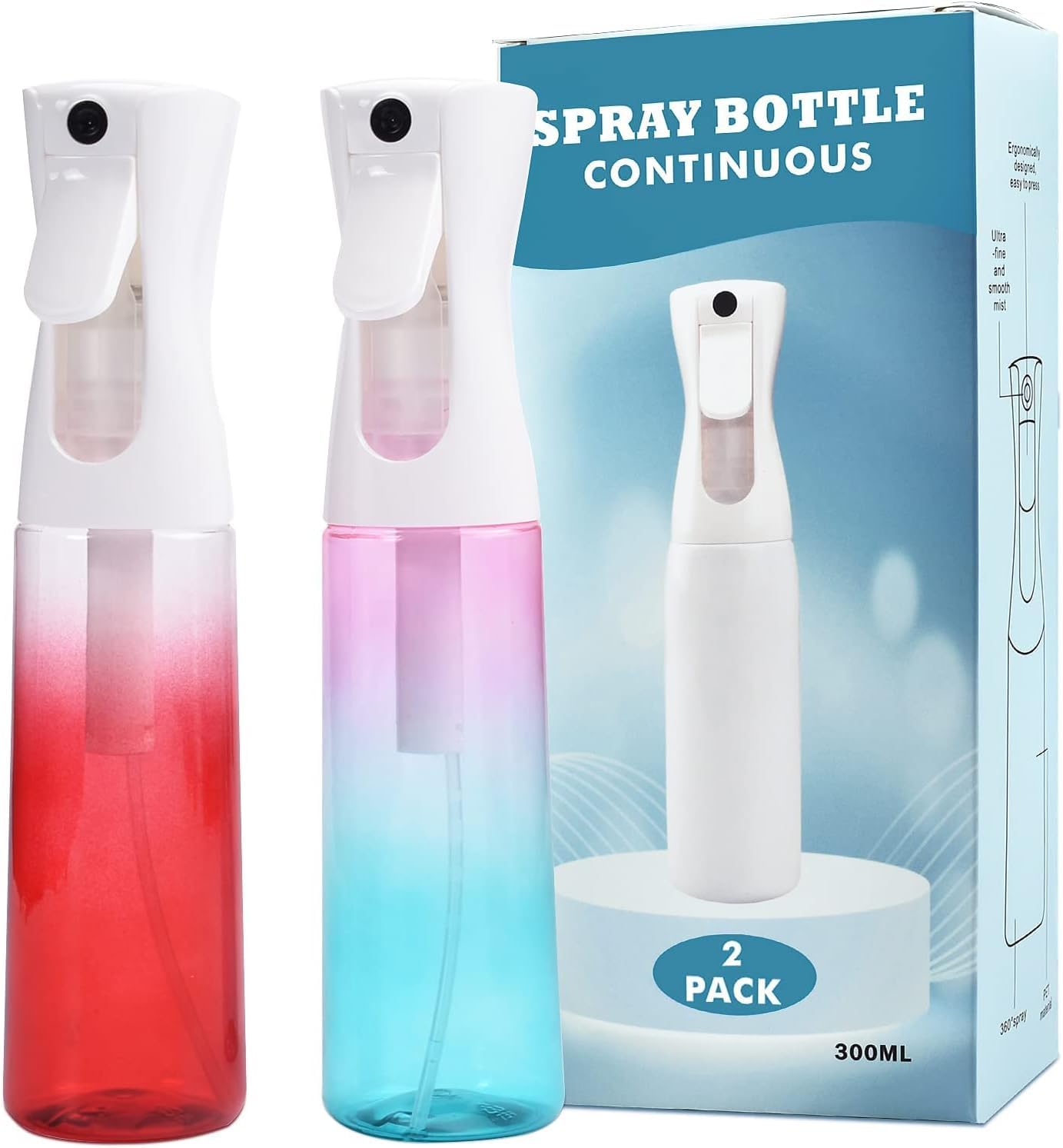 (2 Packs) Hair Spray Bottles, Continuous Water Mister Spray Bottle Empty For Hairstyling, Skin Care, Cleaning And Plant Spraying