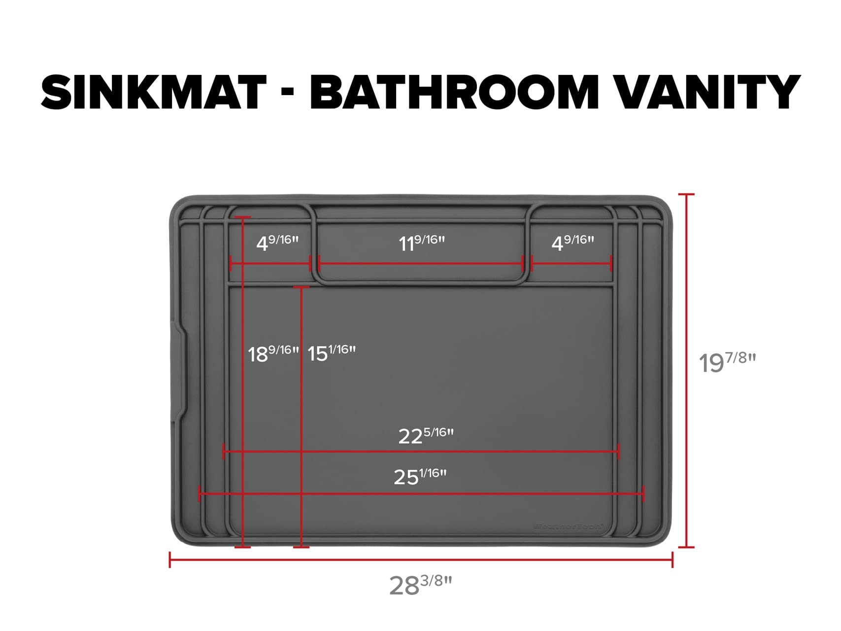 WeatherTech SinkMat Waterproof Bathroom Vanity Mat, 28.75" x 18.56", Black, Model USM02BXBK, Durable Plastic Material