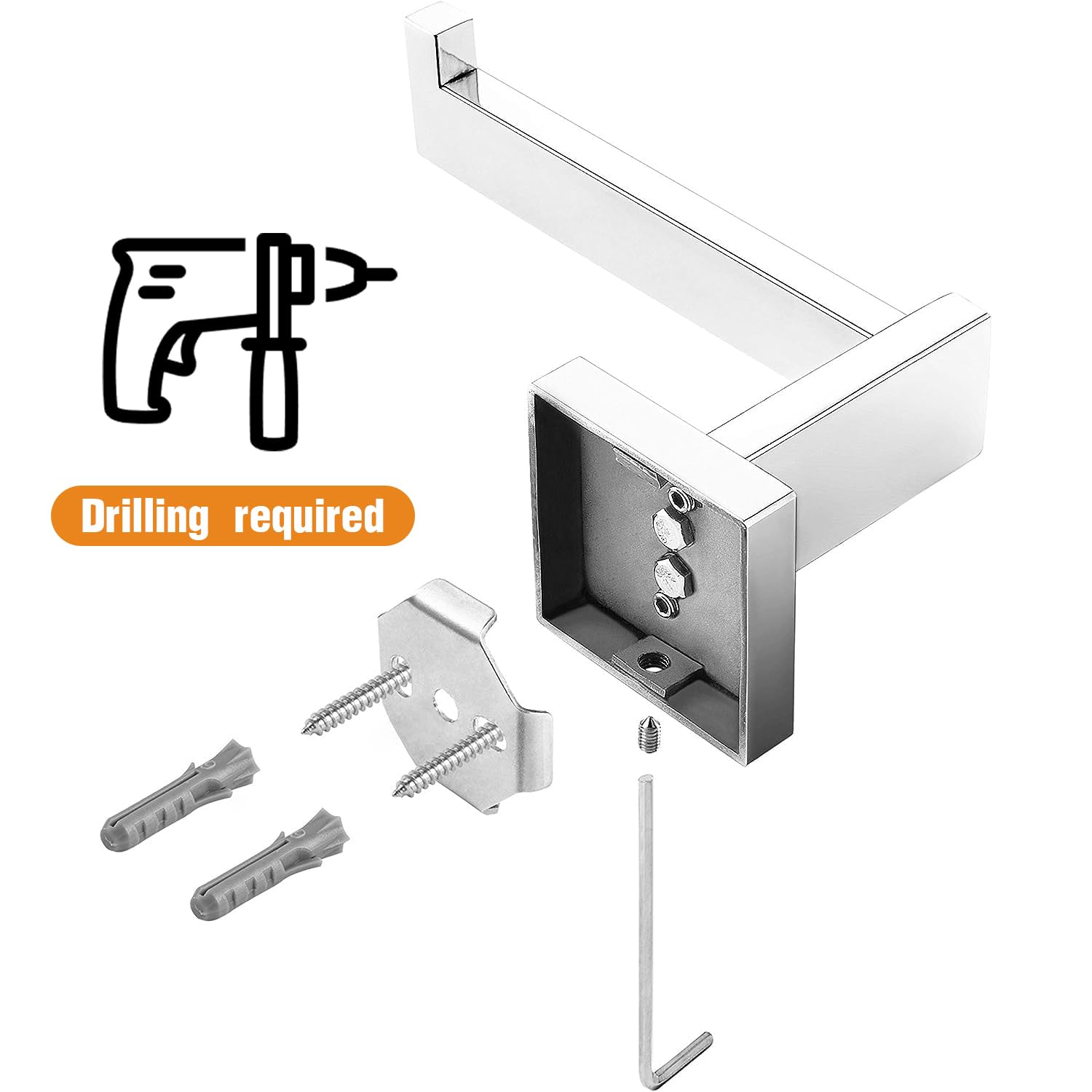 HITSLAM Chrome Toilet Paper Holder Wall Mount Square Silver 304 Stainless Steel Toilet Paper Roll Holder for Bathroom Rustproof