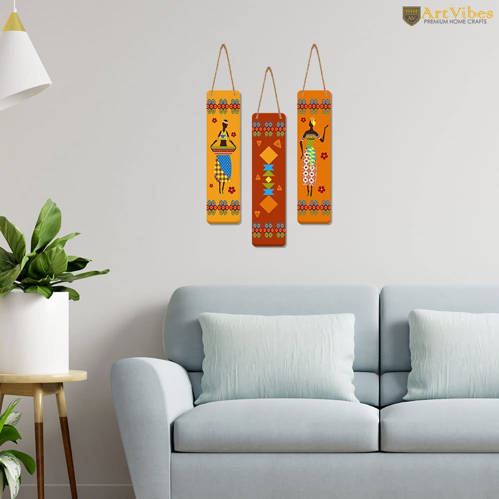 Artvibes African Warli Art Designer Wooden Wall Hanging Decoration Items for Home | Gifts | Bedroom | Wooden Wall Hanger | Mdf W