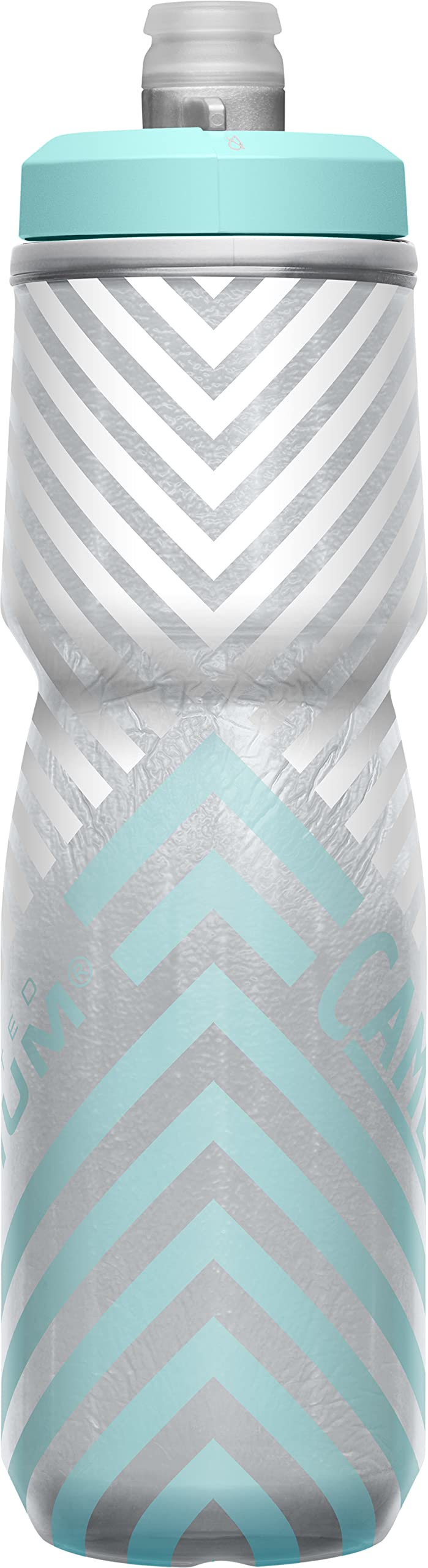 Camelbak Podium Chill Insulated Bike Water Bottle - Easy Squeeze Bottle - Fits Most Bike Cages - 24Oz, Grey/Teal Stripe
