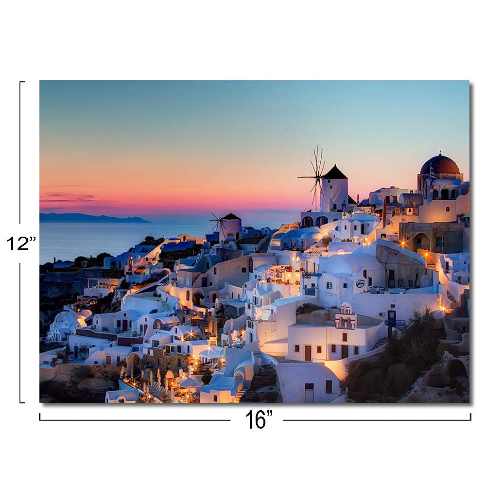 Qtespeii Santorini Island Wall Art Greece Nature Landscape Picture Canvas Prints Seascape In The Sunset Painting For Bathroom Be