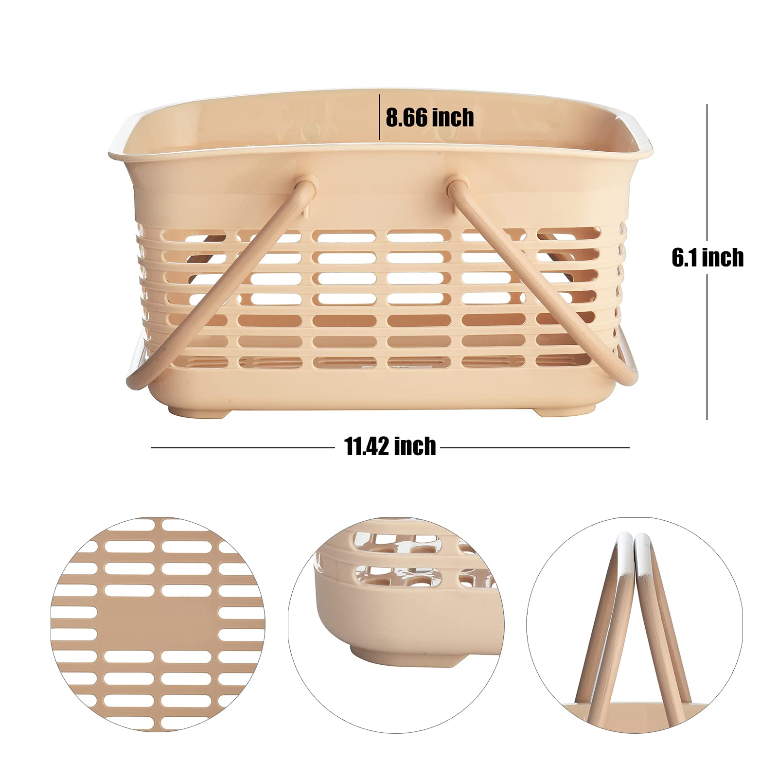Alink Plastic Shower Caddy Basket With Handle, Portable Organizer Storage Basket For College Dorm, Bathroom, Kitchen - Khaki