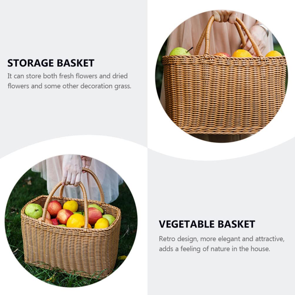 Alipis Wicker Basket With Handle Woven Storage Basket Rattan Flower Basket Fruits Vegetable Basket Egg Basket Packing Basket Gar