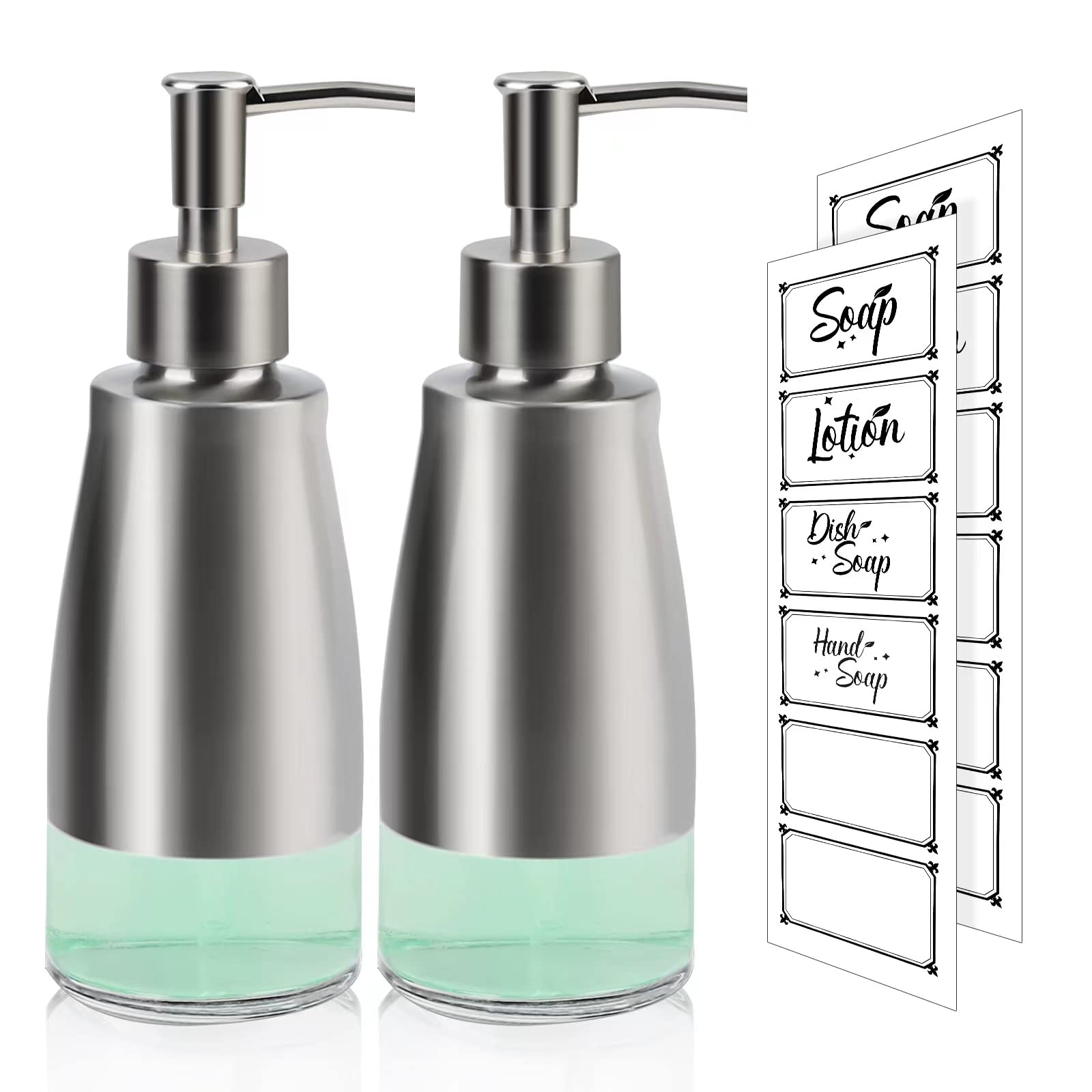 Monige Hand Soap And Lotion Dispenser Set Bathroom Countertop Kitchen Dish Soap Brushed Nickel Pump Container Stainless Steel Fr