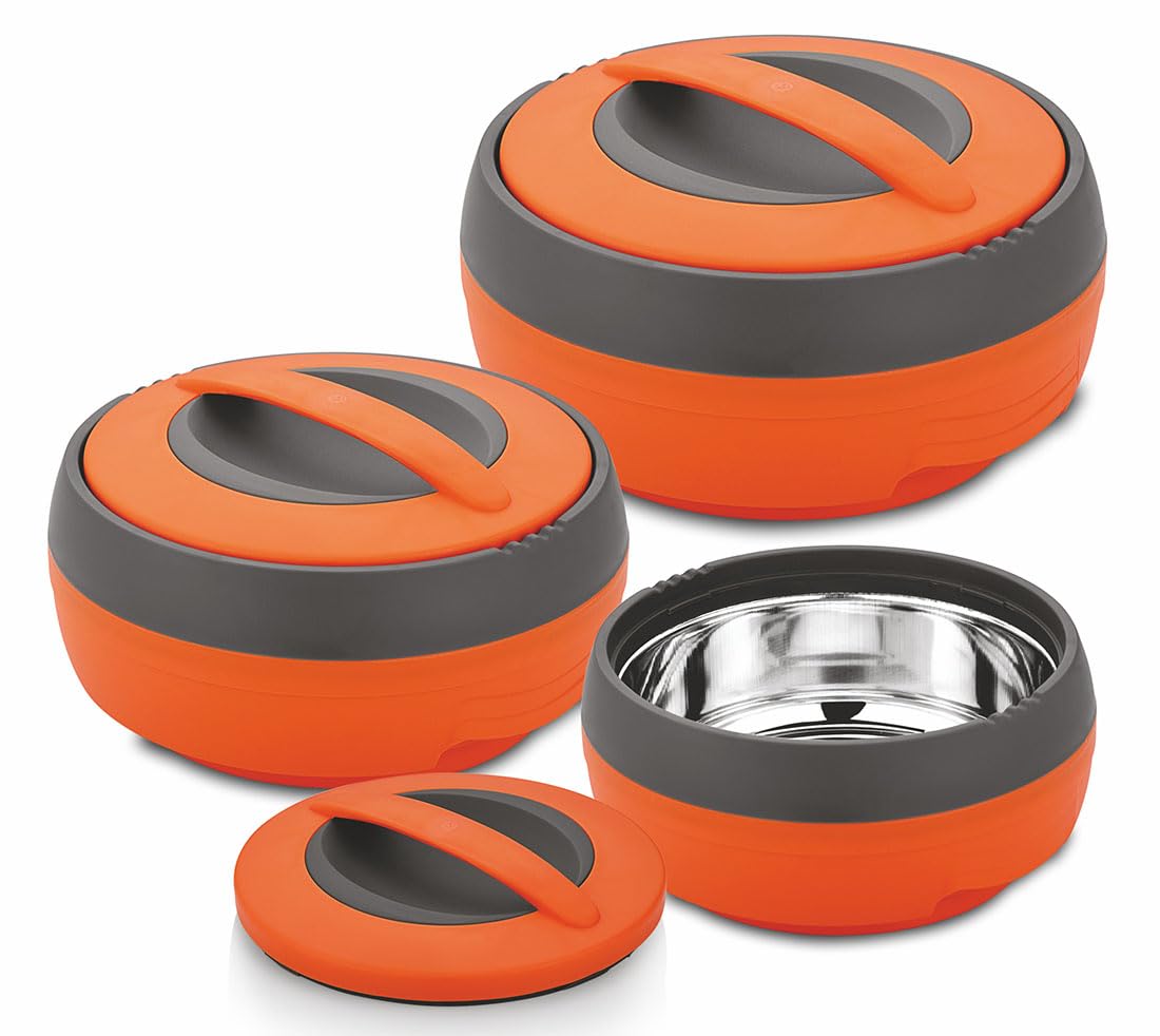 Asian Plastowares Cosmos Plastic Casserole Set, 3-Pieces, Orange