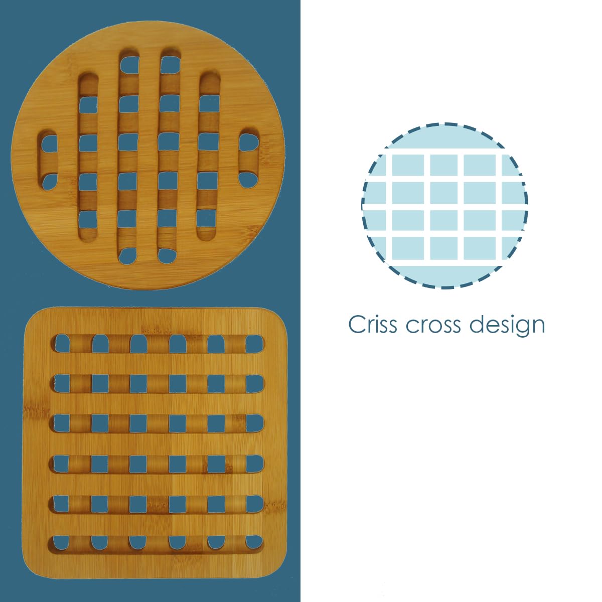 Home Basics Square And Circle Natural Bamboo Trivet Set, Pack Of 2