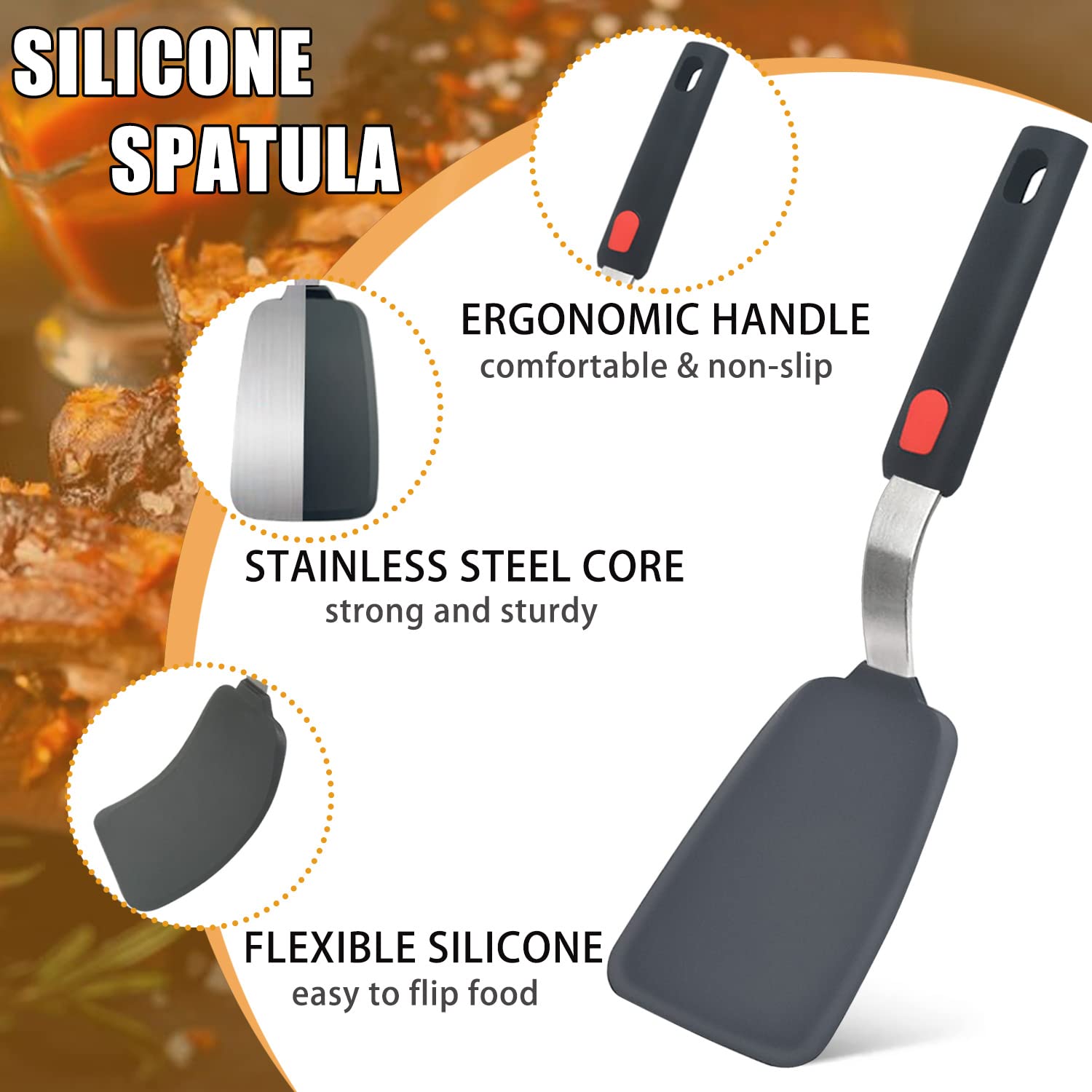 Silicone Spatula Turner Set Of 3, Beijiyi 600F Heat Resistant Cooking Spatulas For Nonstick Cookware, Large Flexible Kitchen Ute