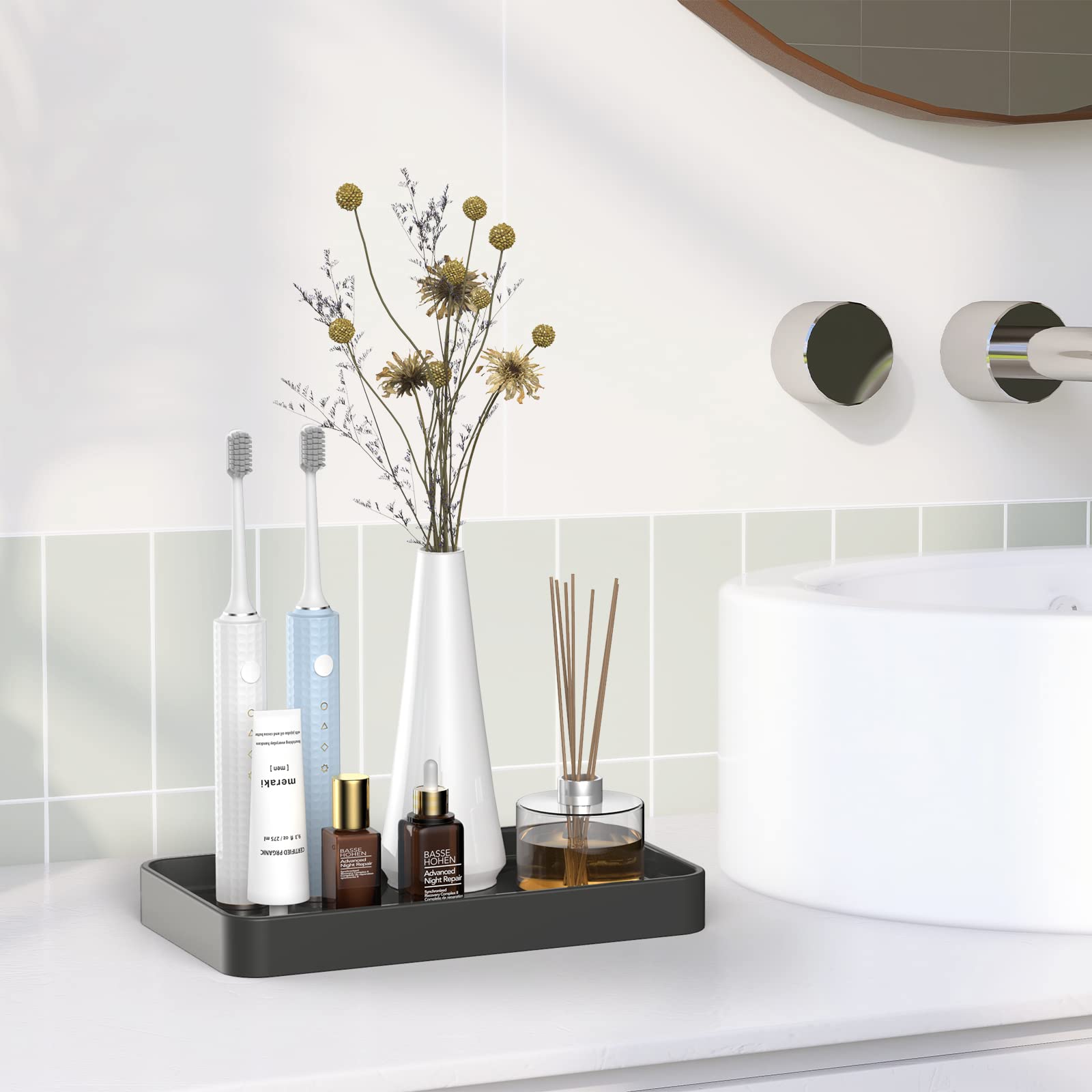 Gurygo Vanity Tray For Bathroom, 10'' Ceramic Soap Dispenser Tray For Kitchen Counter, Bathroom Trays For Counter, Kitchen Tray