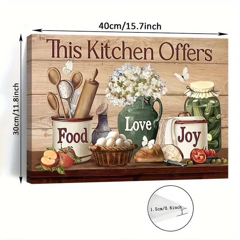 KACHI PENCIL Wooden Framed Kitchen Wall Art Farmhouse Rustic Kitchen Pictures Wall Decor Canvas Print Painting Modern Home Frame