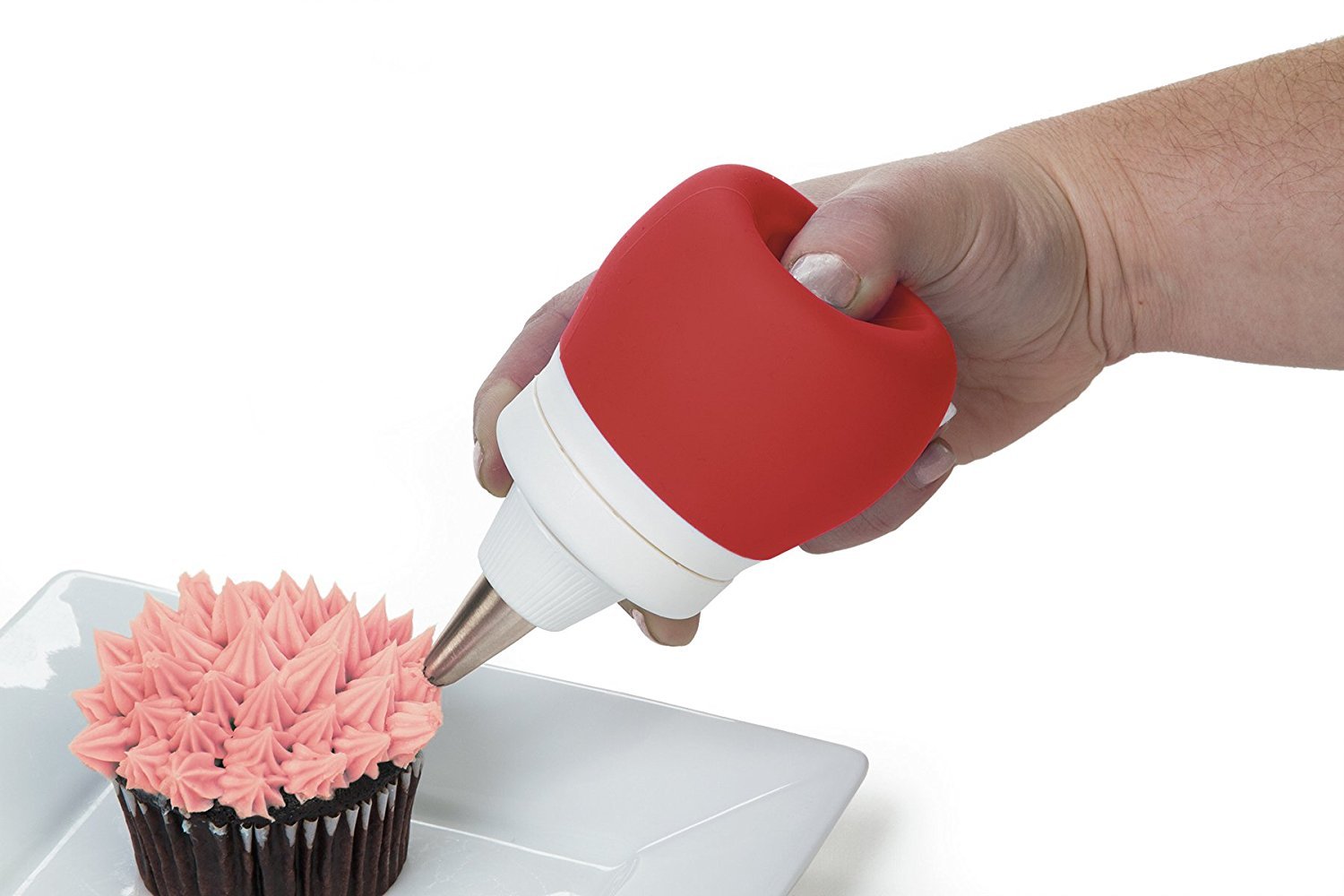 Prepworks By Progressive 4-Piece Frosting Bulb Decorating Kit-With 3 Piping Tips, Red