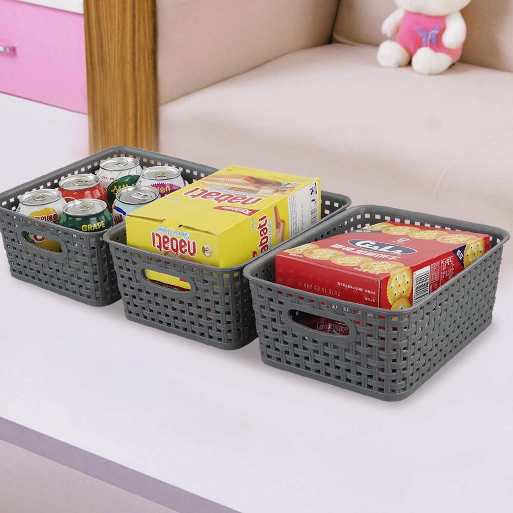 Nicesh 4-Pack Gray Plastic Small Storage Baskets, 10'' X 7.7'' X 4''