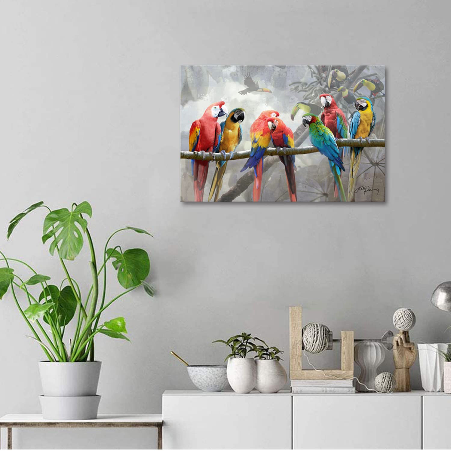 Bathroom Parrot Canvas Wall Art, Tropical Wall Art, Bird Wall Art Prints Parrots, Kids Room Walls Decor 24X16