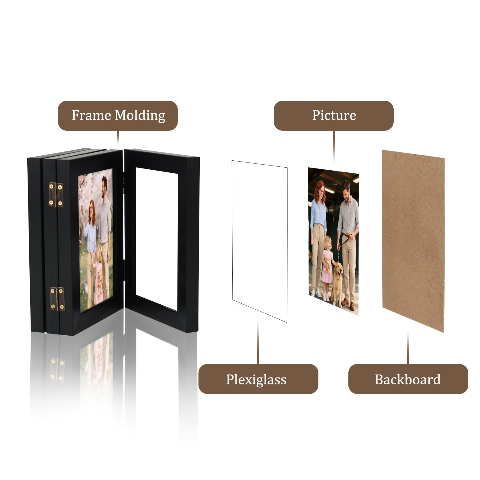 Giftgarden 4 Folding 4x6 Picture Frame, Hinged Photo Frames Foldable for Desktop Display, Gifts for Mom Mother Christmas Family