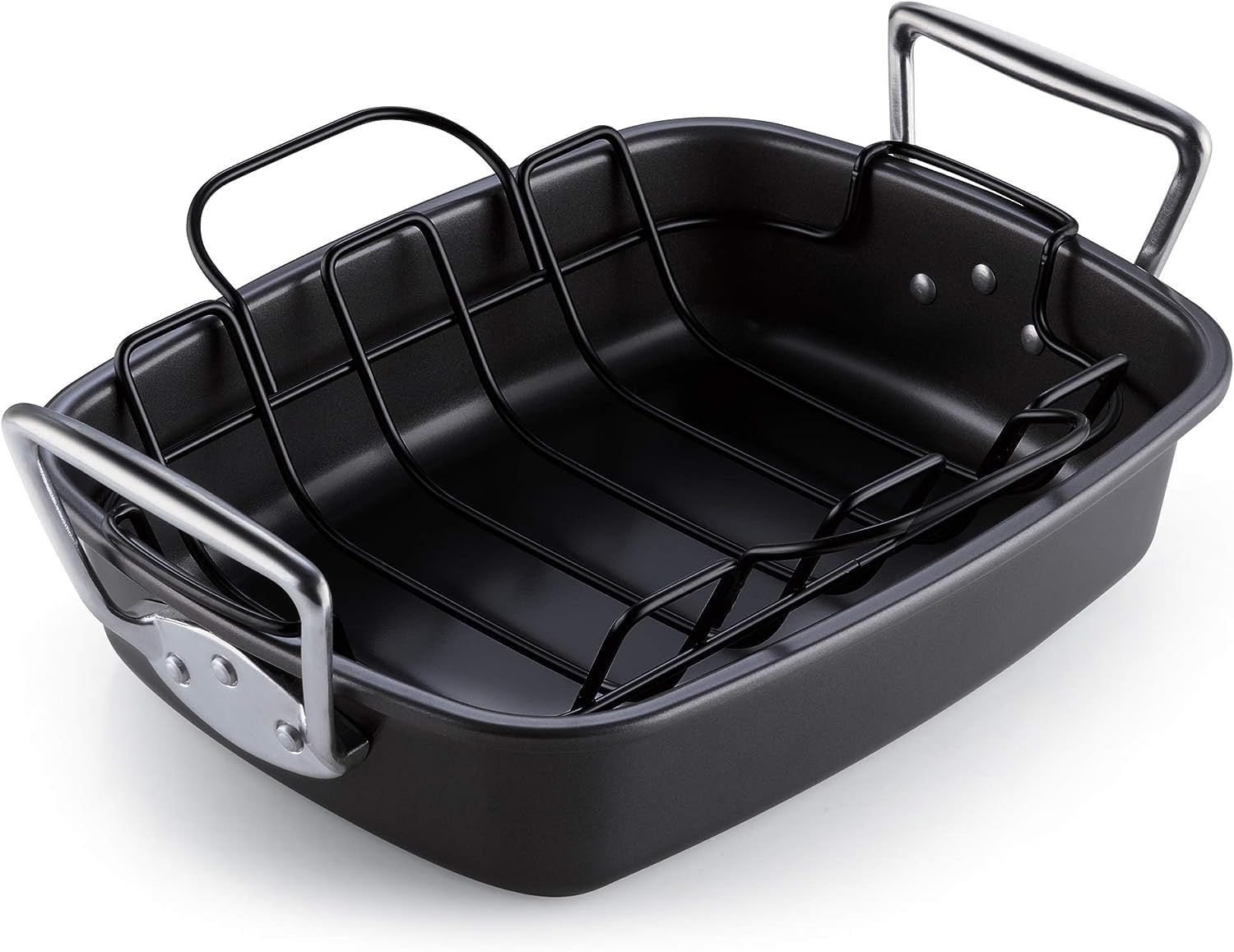 Cook N Home Nonstick Roasting Pan Bakeware Roaster With Rack, 17X13-Inches, Black