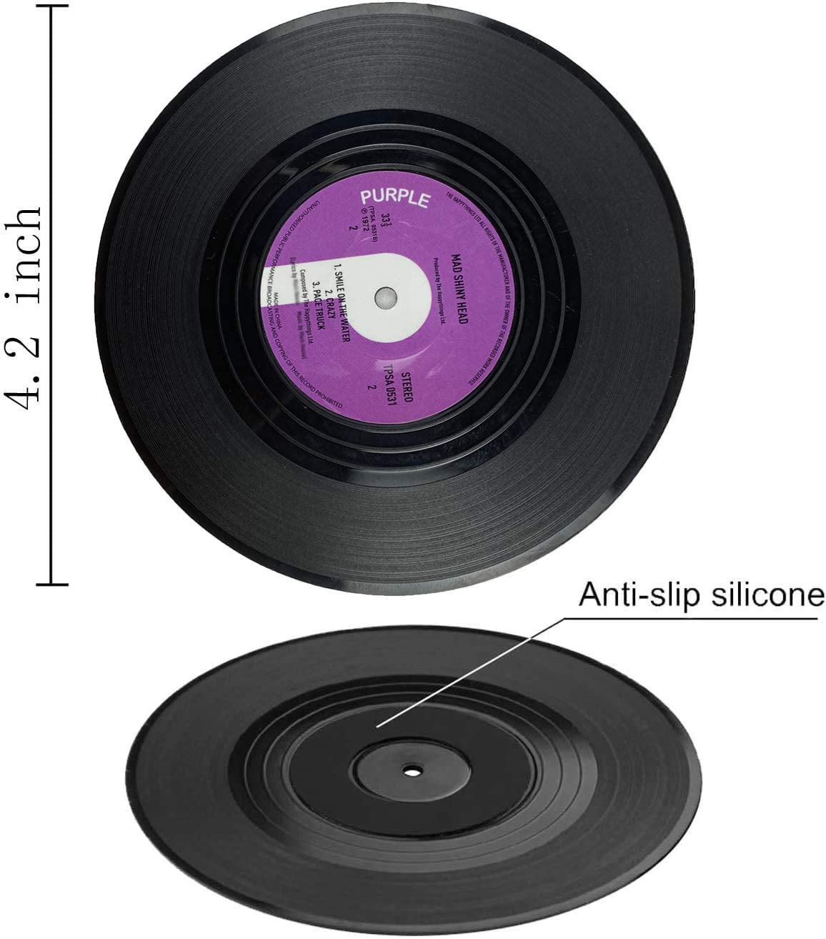 MECOWON Music Coasters with Vinyl Record Player Holder  Set of 6 Drink Coasters for Music Lovers