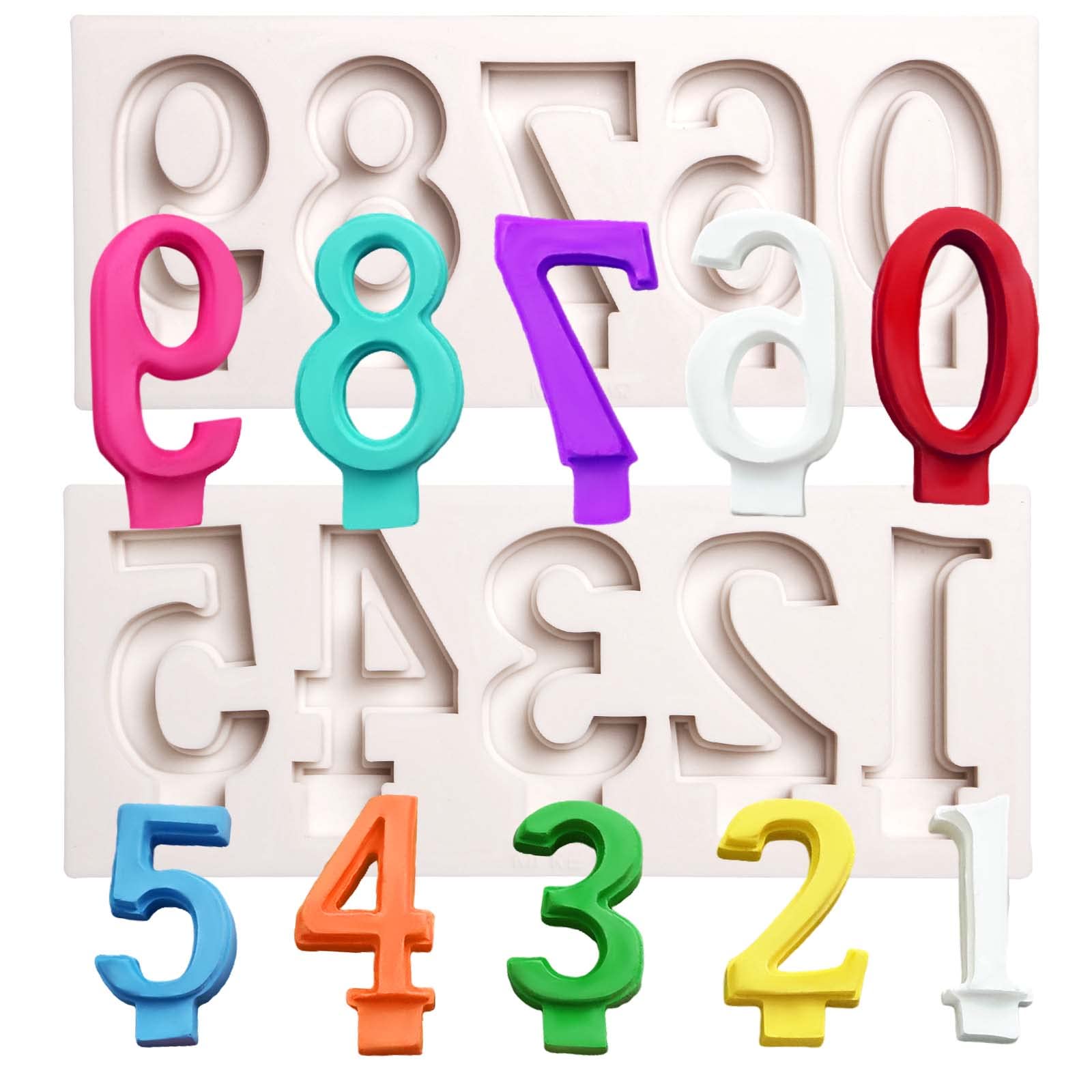 Number Chocolate Silicone Molds, 2 Packs Number 0-9 Fondant Molds For Baking Birthday Cake Decoration, Graduation Cupcake Topper