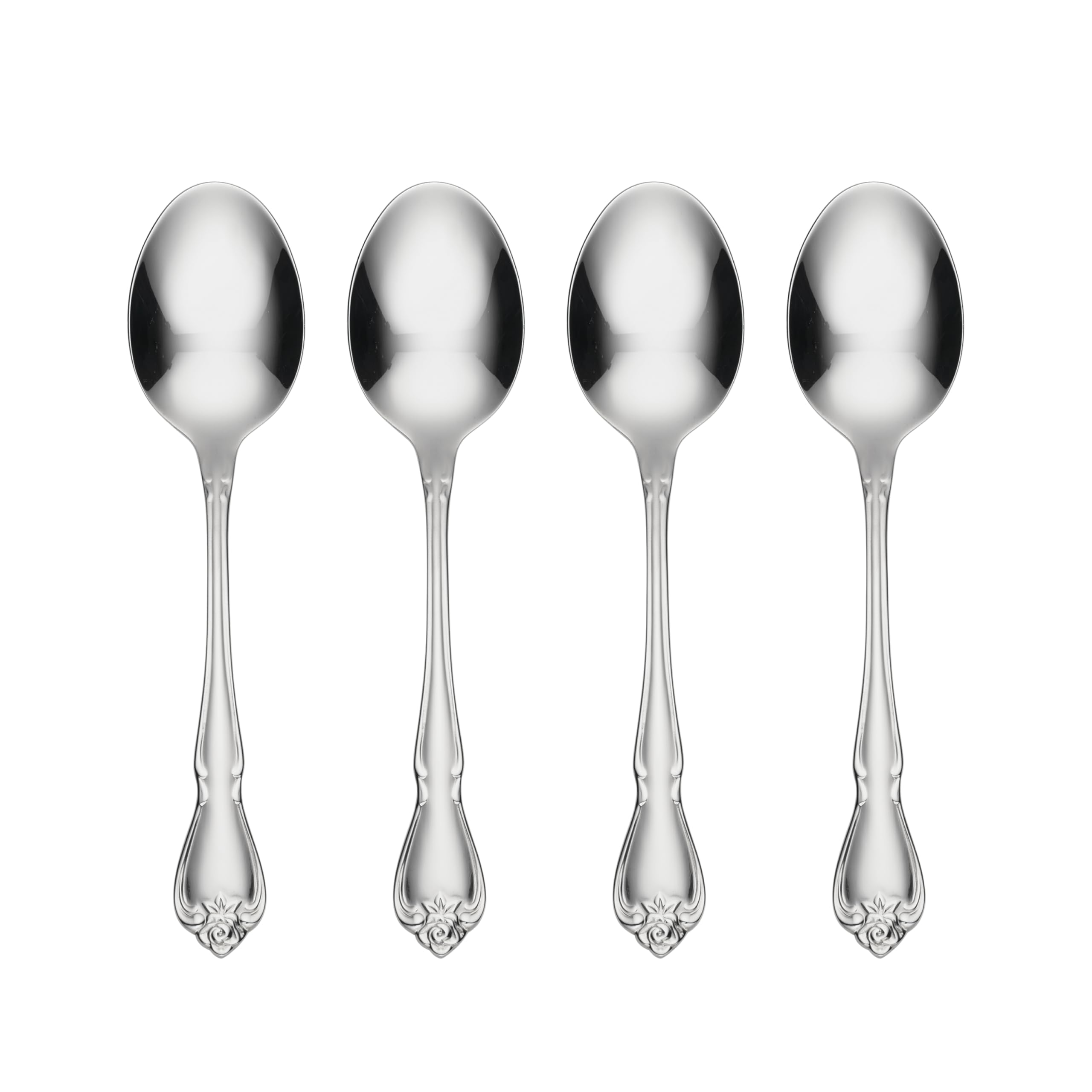 Oneida True Rose Flatware Dinner Spoons Set of 4, Silver, 6.75" L x 1.6" W, Model B552004C