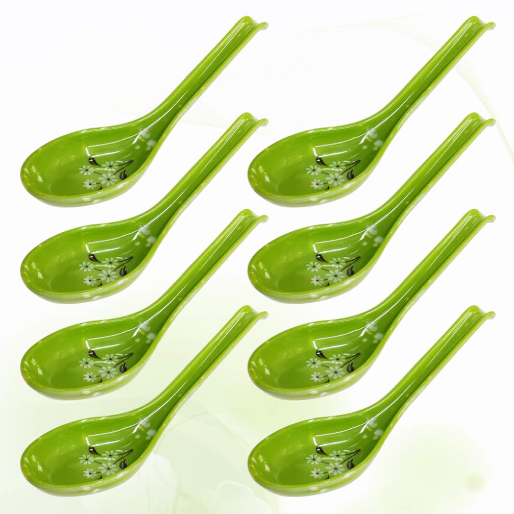 Hemoton Soup Spoons, 8Pcs Japanese Style Melamine Spoons Rice Spoons With Hook, Chinese Asian Soup Spoons With Long Handle For R