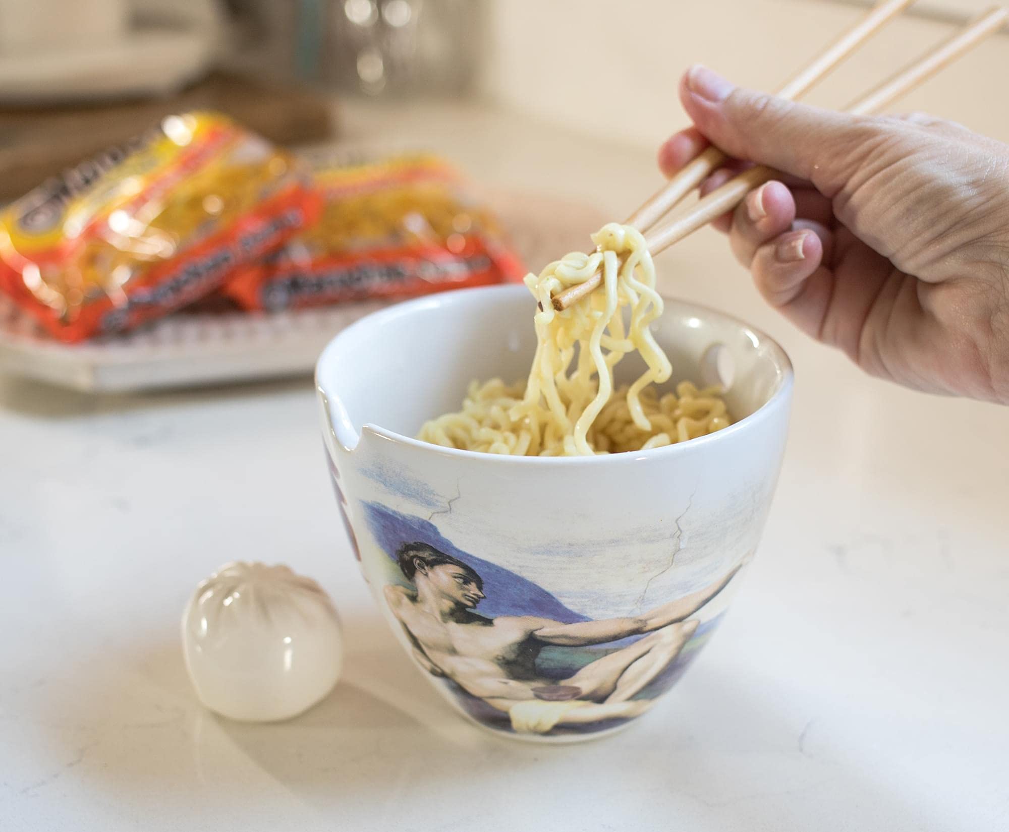 Bowl Bop Sistine Chapel Japanese Ceramic Dinnerware Set | Includes 16-Ounce Ramen Noodle Bowl And Wooden Chopsticks | Asian Food