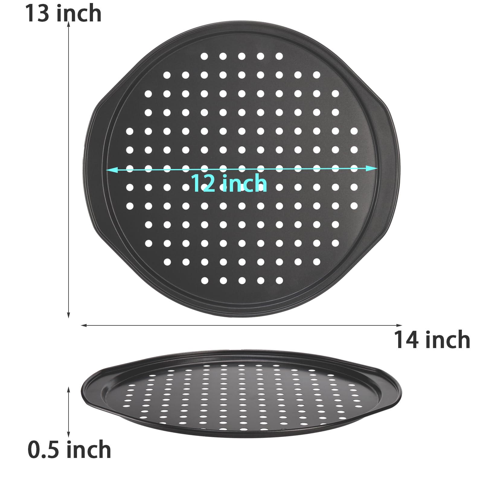 Topzea 3 Pack Pizza Tray For Oven, 12 Inch Non-Stick Carbon Steel Pizza Pans With Holes & Handles, Crisper Pans Round Cookie Bak