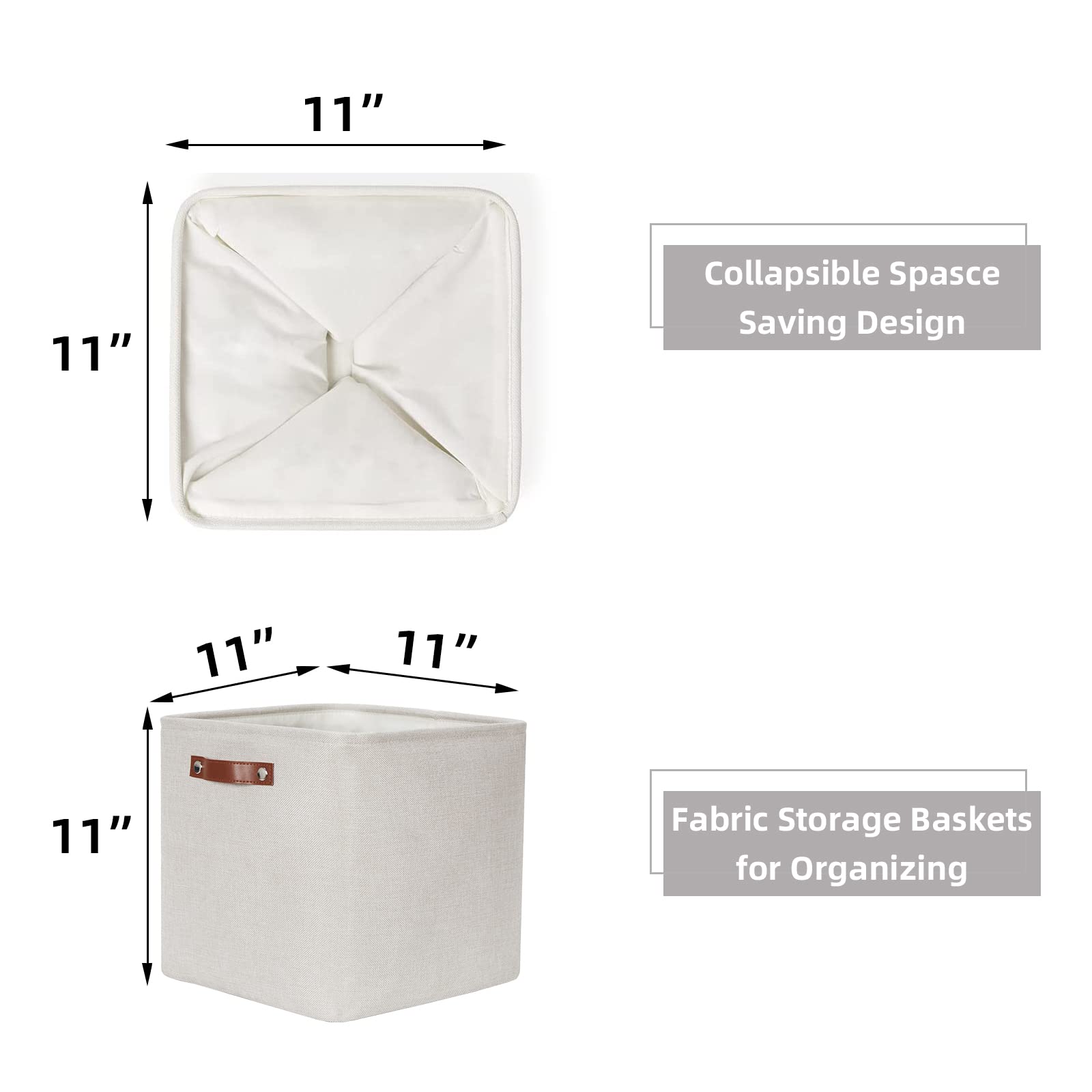 HNZIGE 13x13x13 Cube Storage Bins  Fabric Storage Cubes Baskets for Shelves  Set of 4  Cube Storage Baskets with Handles Foldable Storage Baskets for Organizing Clothes  Toys  Closet  Nursery(Cream)