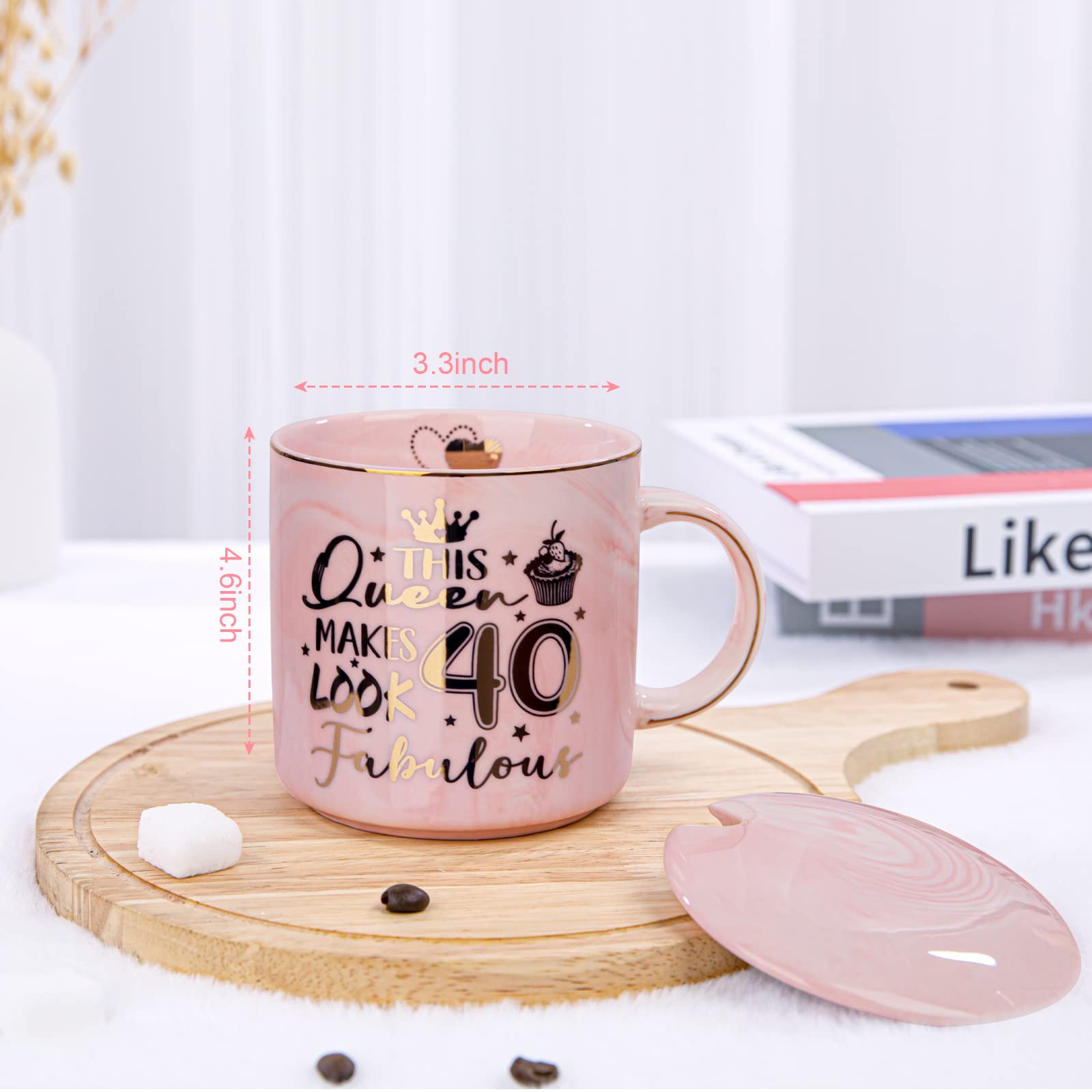 40Th Birthday Gifts Women - 14Oz Fabulous Pink Coffee Mug With Gold Pattern - Unique 40Th Birthday Gift Ideas For Mom Sister Aun