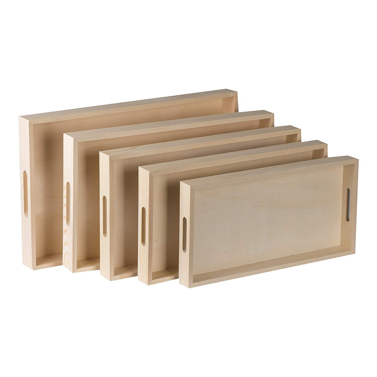 Wooden Serving Tray With Handles - Five Piece Nested Breakfast Tray - Wood Crafts Trays For Organizing | Bathroom Tray - Food Tr